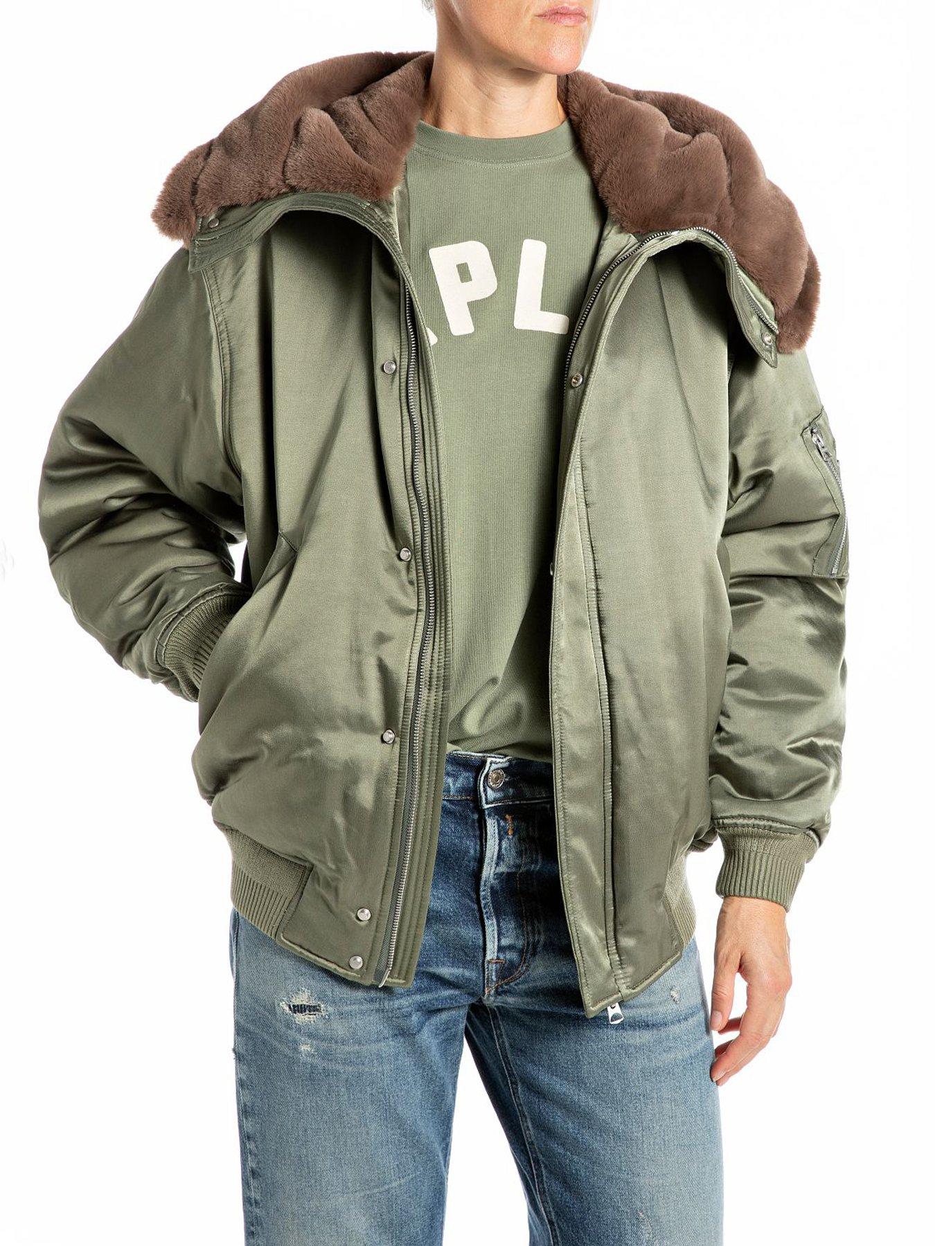 Image 1 of 3 of Replay Short Fur Hooded Bomber - Green