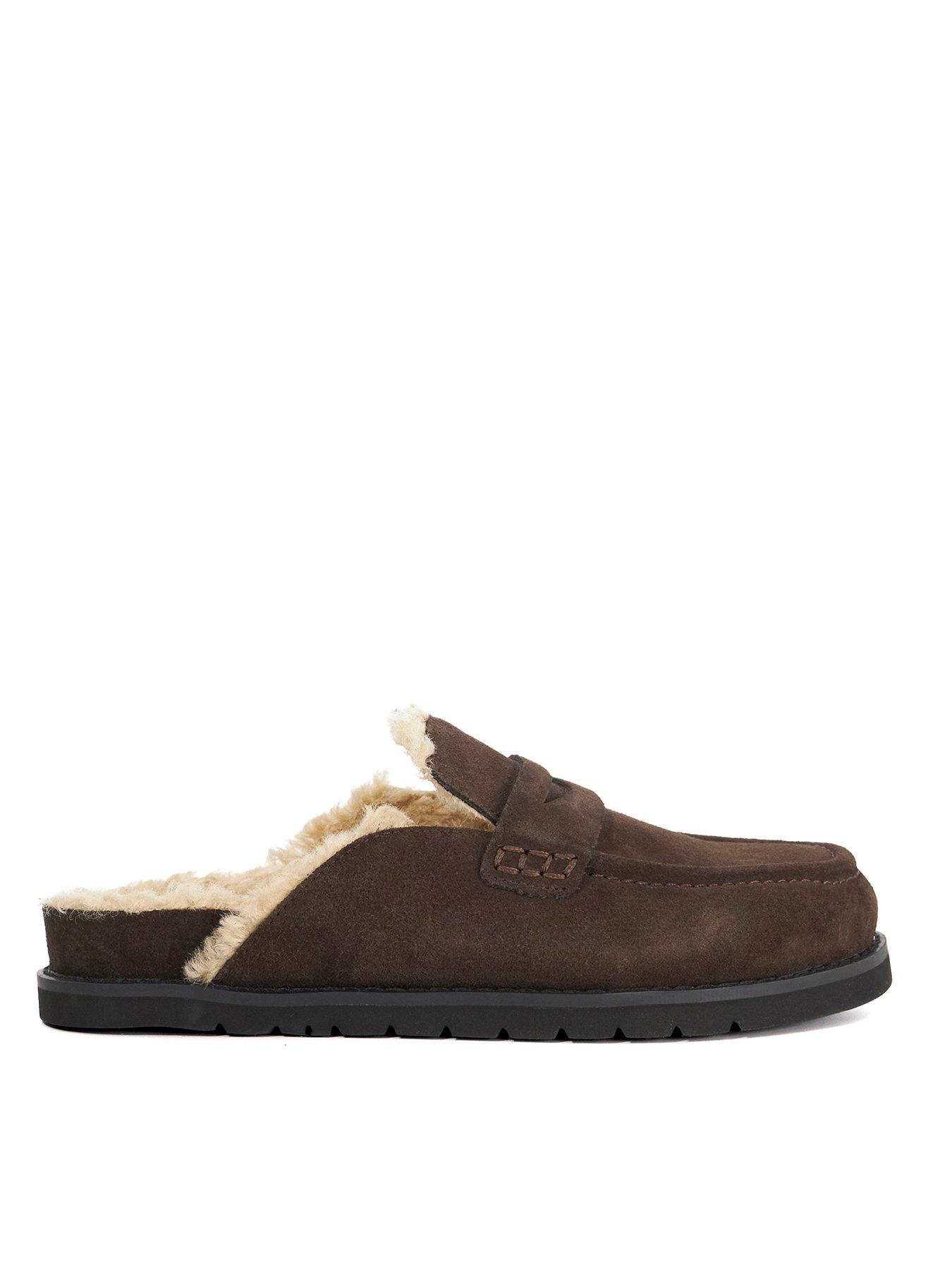 Dune London Goldy Faux Shearling Lined Backless Suede Loafers - Brown