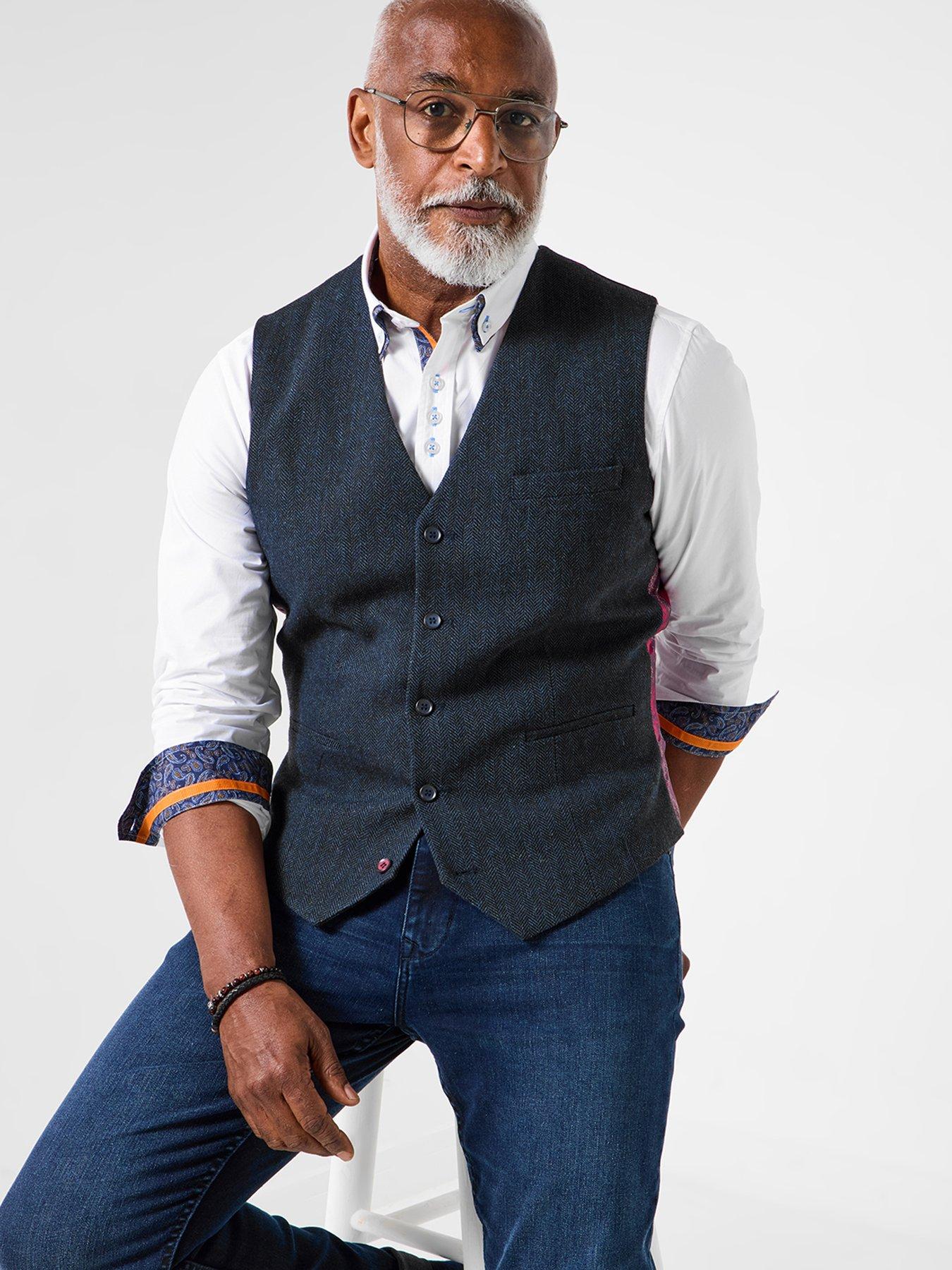 Joe Browns Herringbone Button Waistcoat - Navy