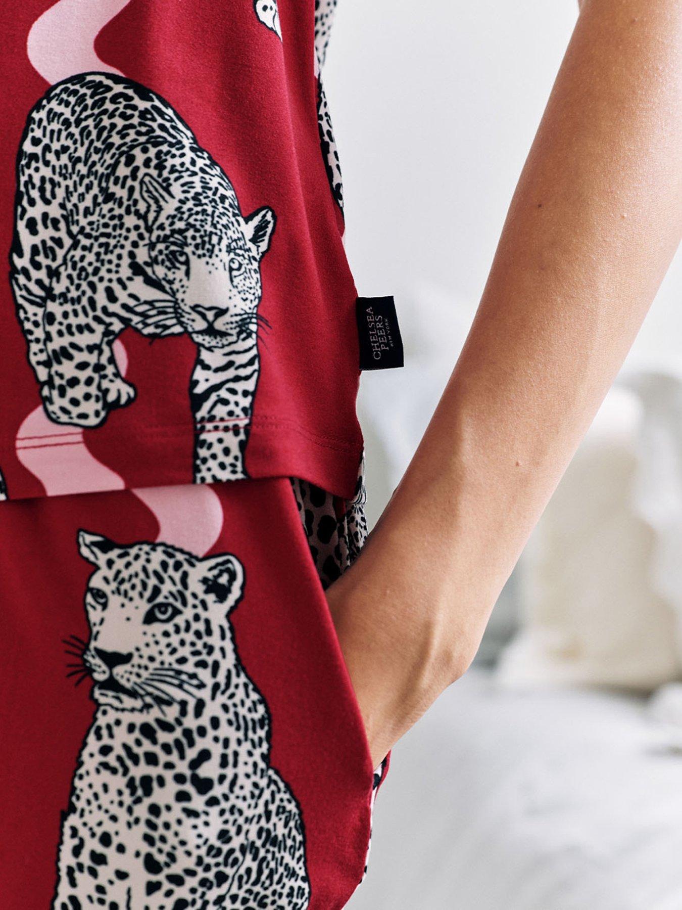 Image 6 of 6 of CHELSEA PEERS Short Printed Button Up Pyjama Set - Red