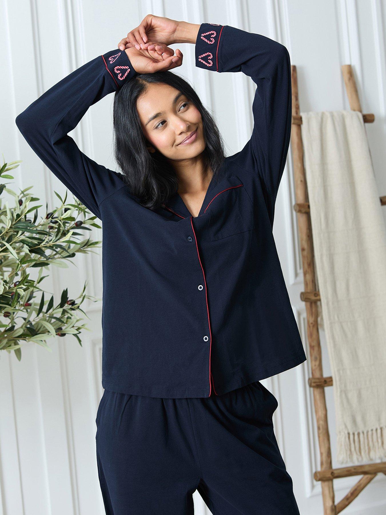 Image 2 of 6 of CHELSEA PEERS Classic Long Button Up Set - Navy