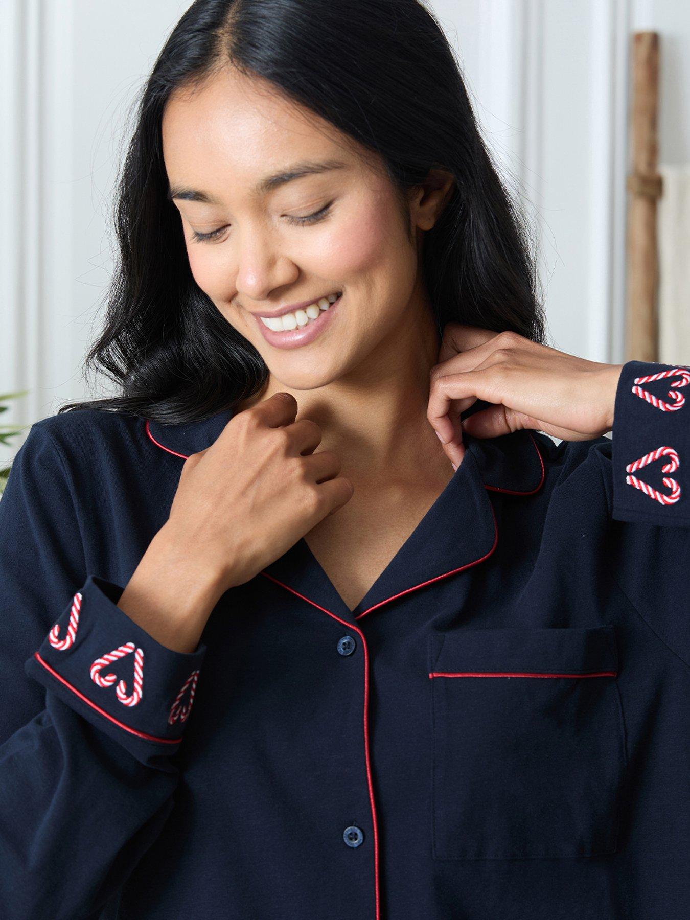 Image 3 of 6 of CHELSEA PEERS Classic Long Button Up Set - Navy