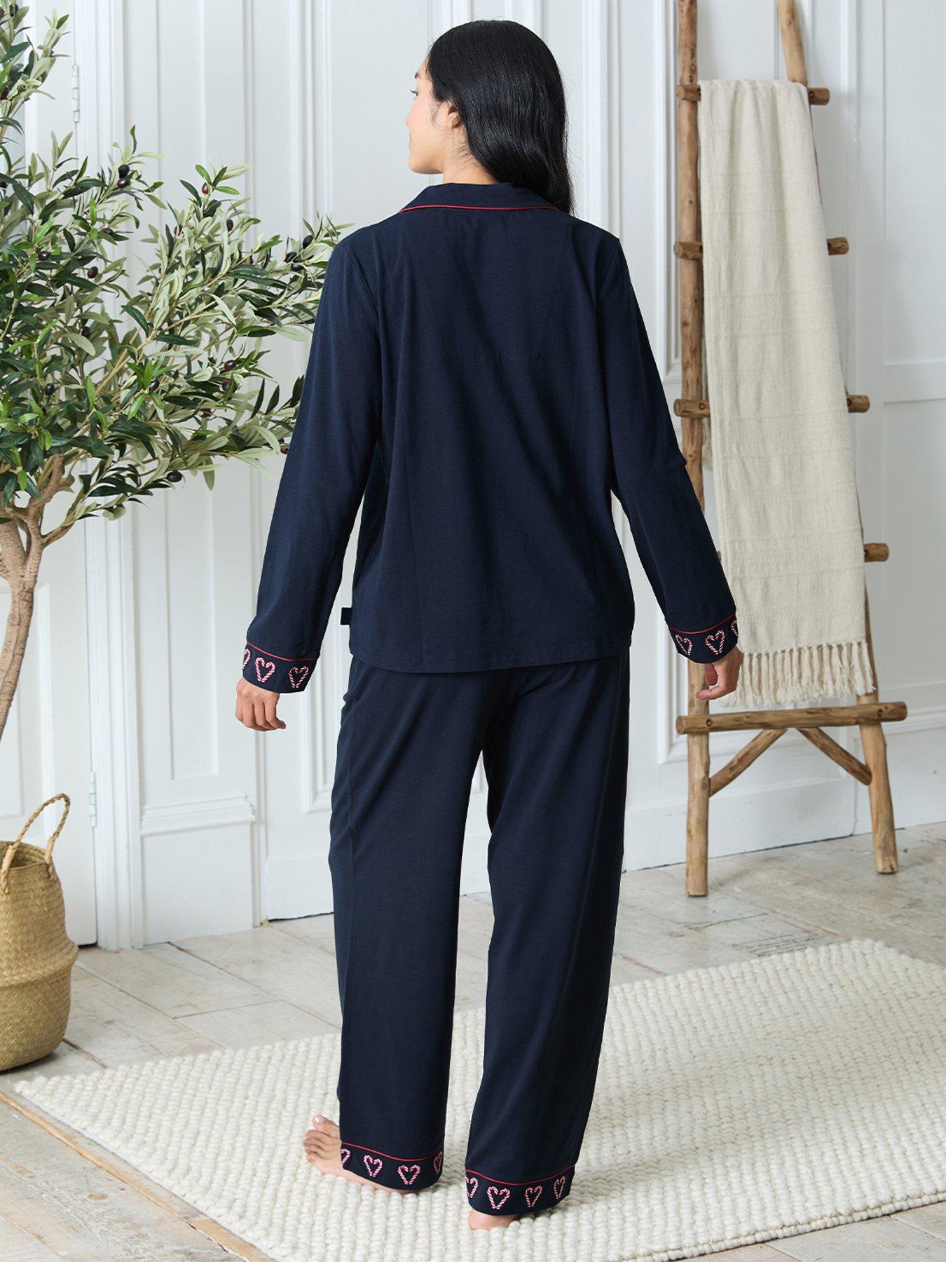 Image 5 of 6 of CHELSEA PEERS Classic Long Button Up Set - Navy