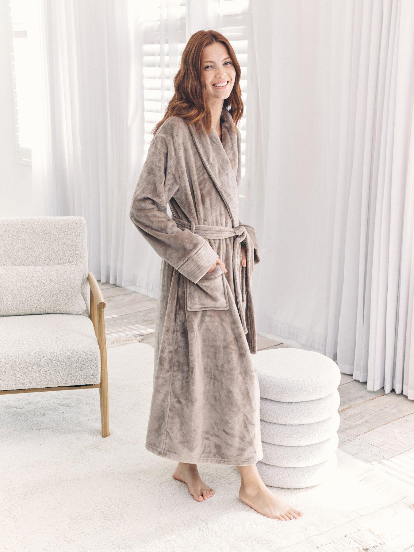 Image 1 of 5 of CHELSEA PEERS Shaul Maxi Dressing Gown In Sealskin Fleece - Brown