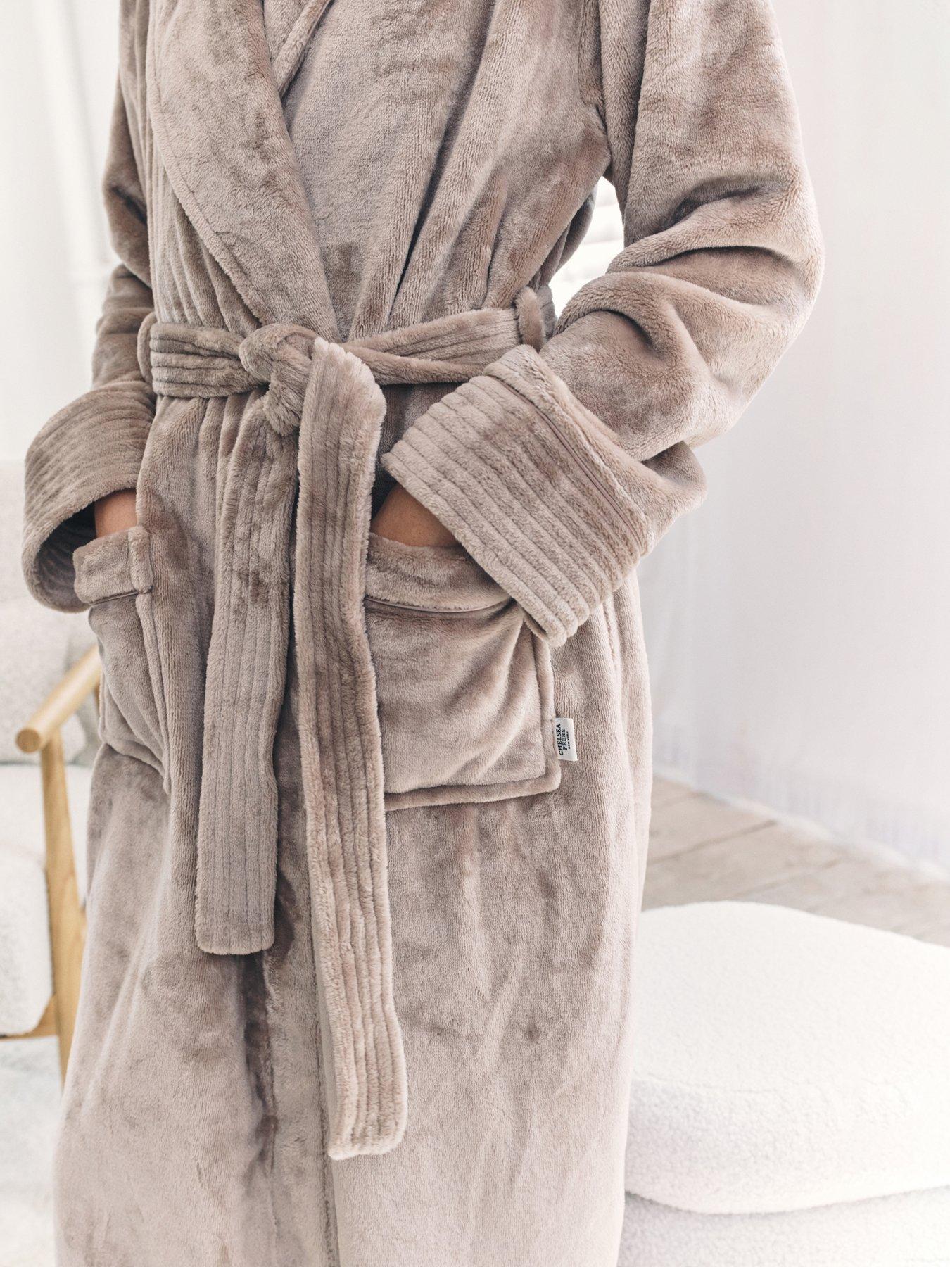 Image 2 of 5 of CHELSEA PEERS Shaul Maxi Dressing Gown In Sealskin Fleece - Brown