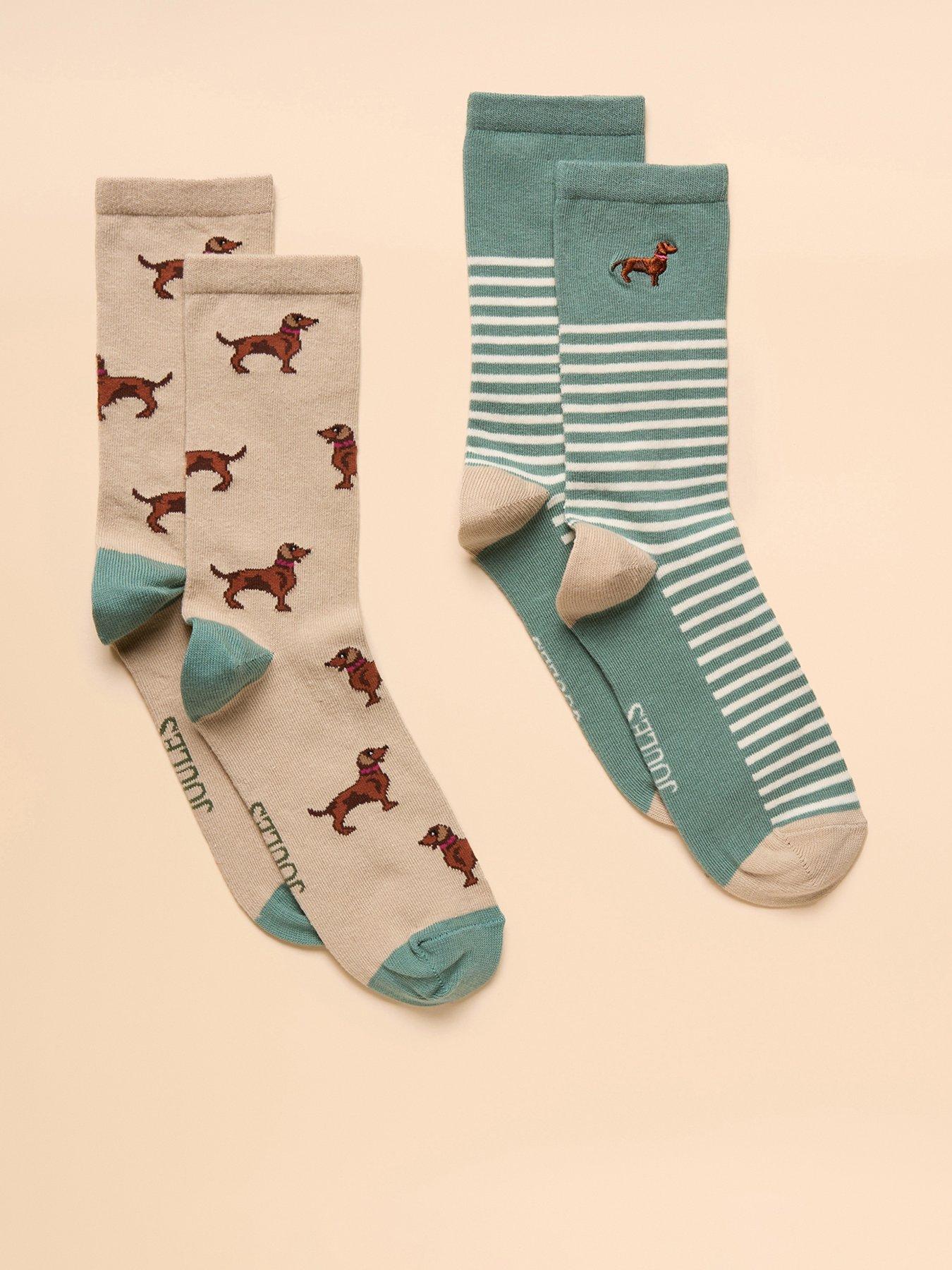 Image 1 of 3 of Joules Pack Of Two Socks - Cream/Green