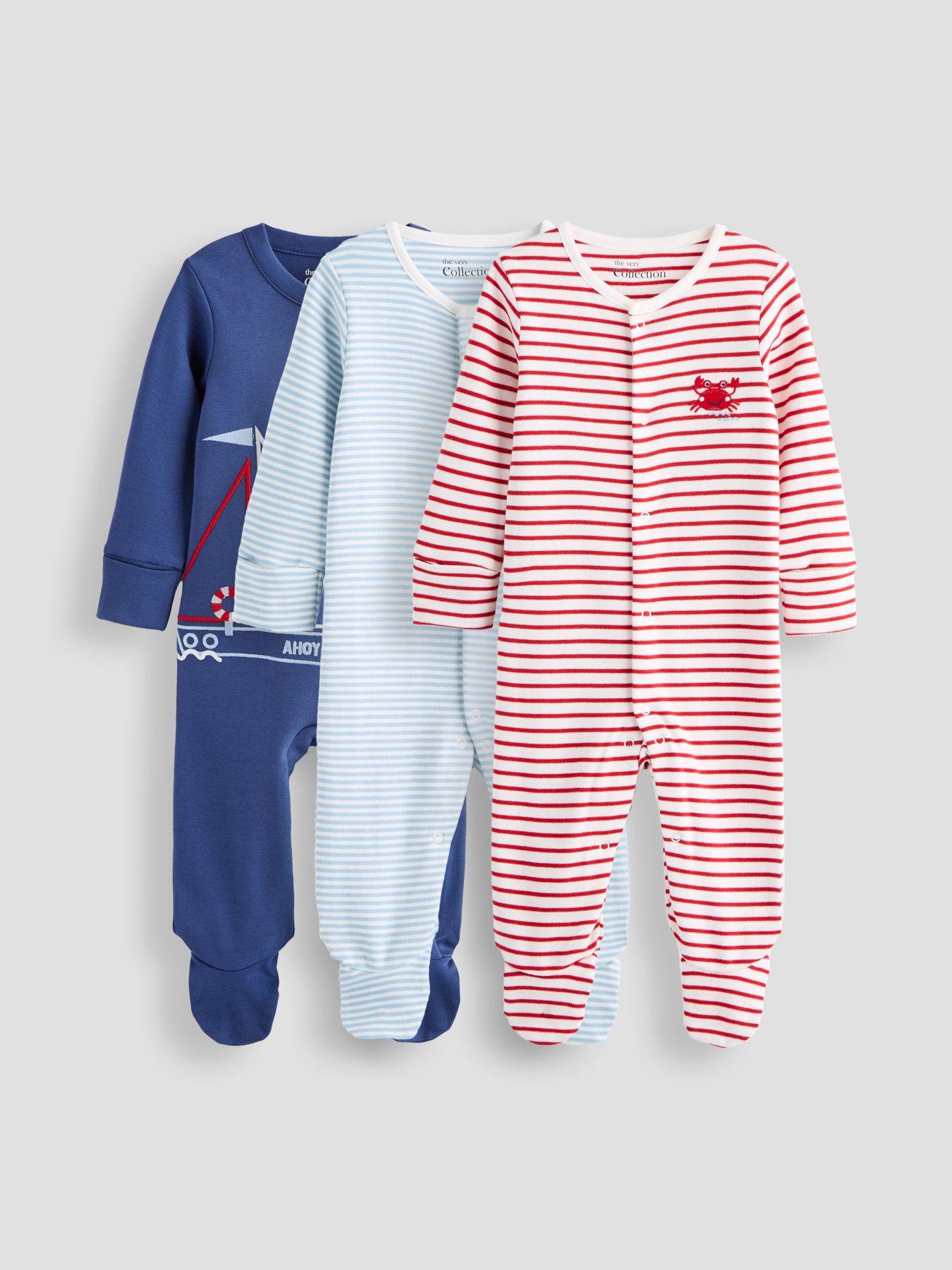 Image 1 of 6 of The Very Collection Sea Life 3 Pack Sleepsuits - Blue/Red
