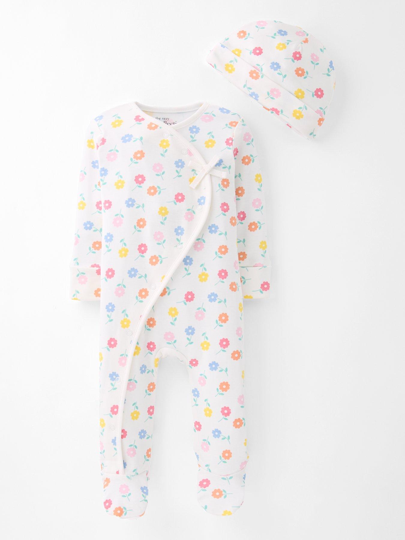 the-very-collection-floral-print-sleepsuit-amp-hat-set-whitefront