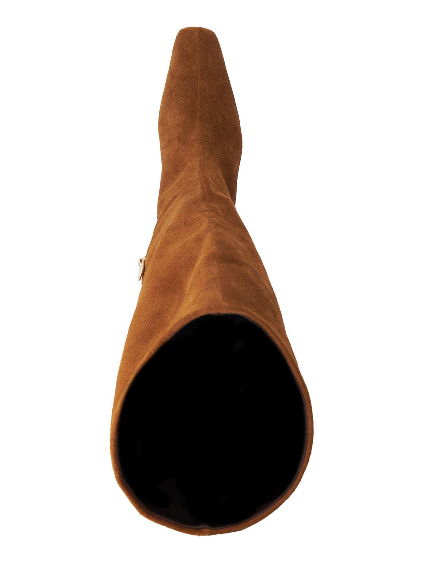 dune-london-selinni-suede-knee-high-boot-dark-tanoutfit
