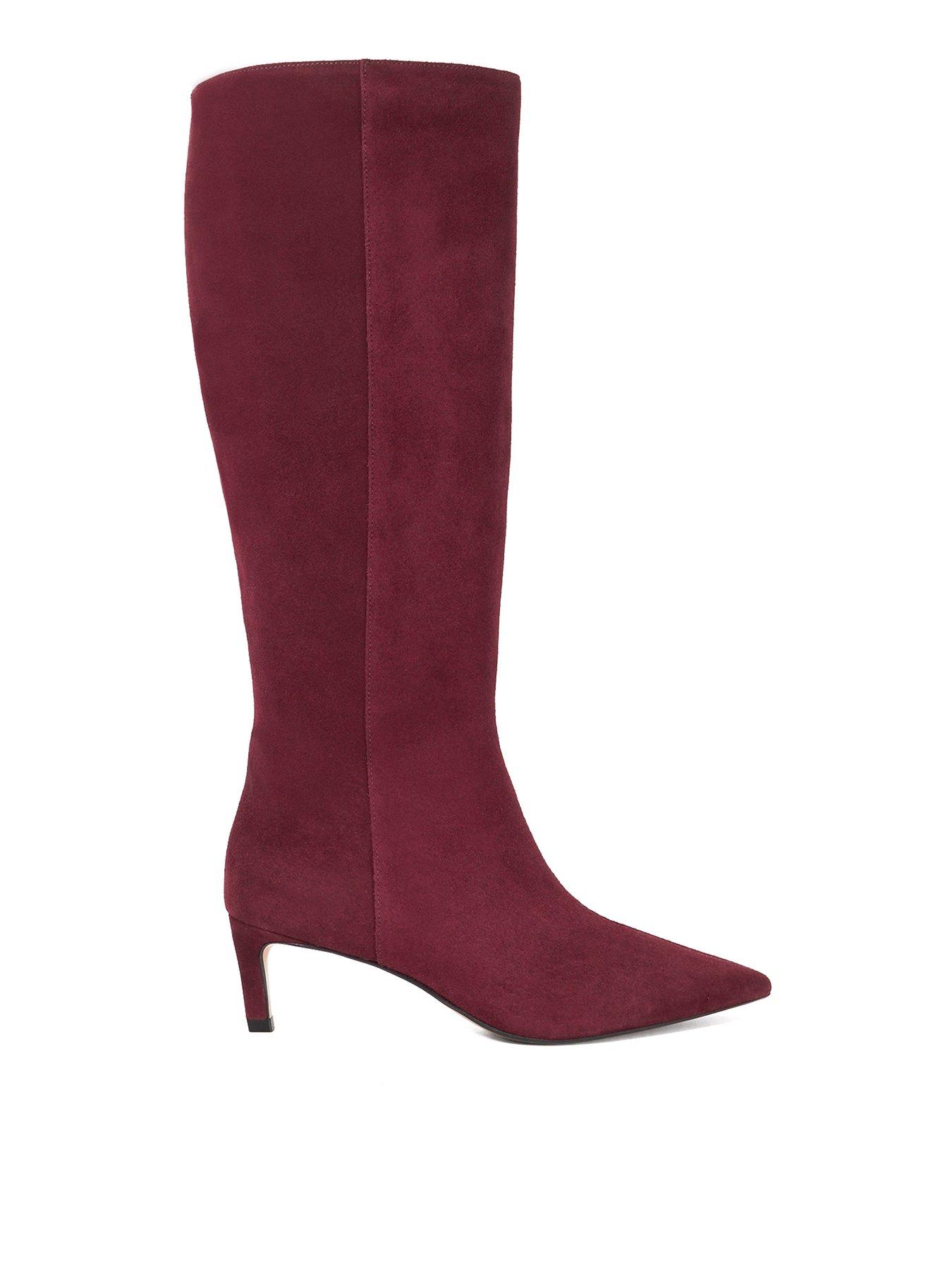 Image 1 of 5 of Dune London Smoothly Side Zip Detail Leather Knee High Boots - Burgundy