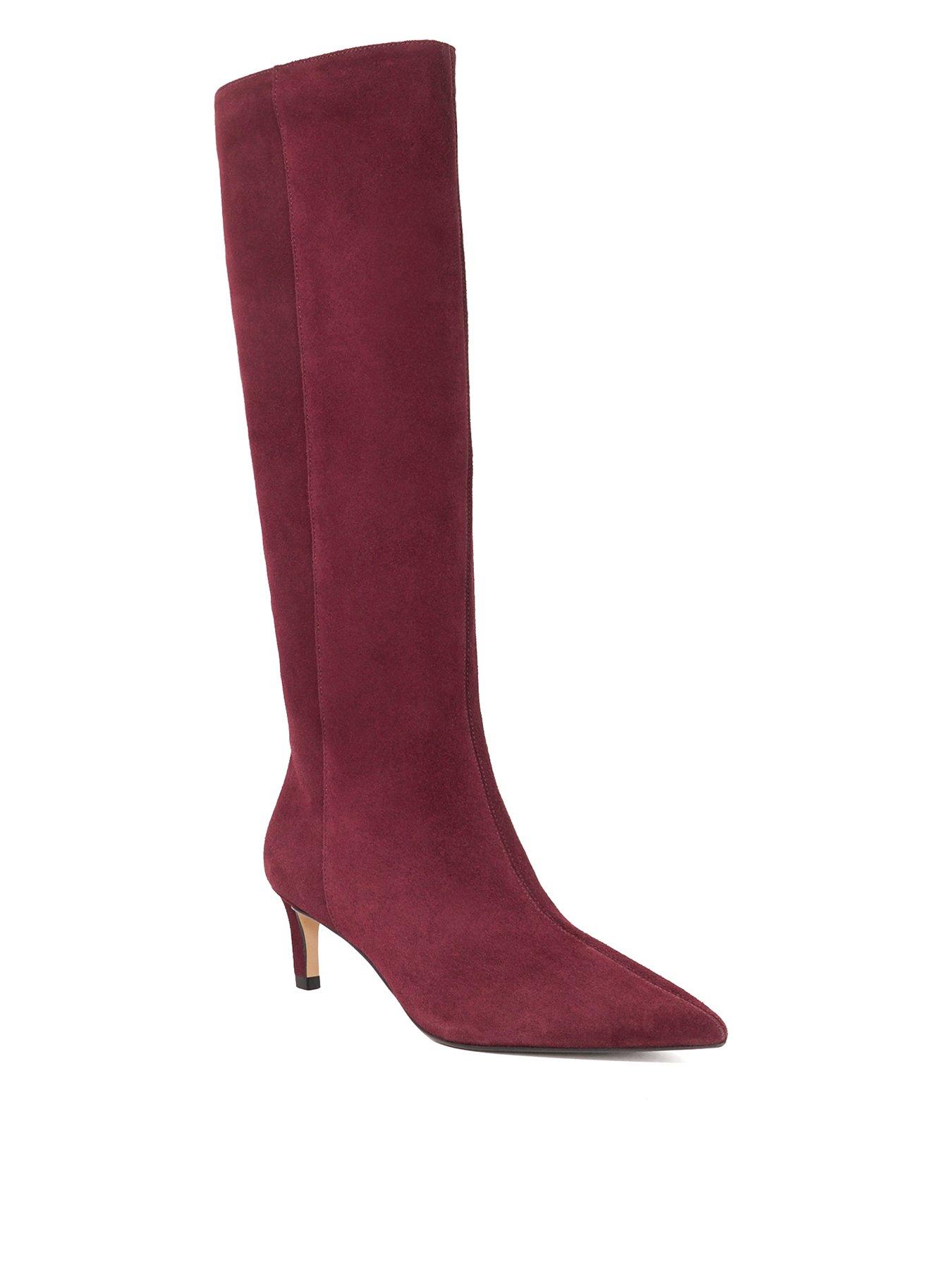 Image 2 of 5 of Dune London Smoothly Side Zip Detail Leather Knee High Boots - Burgundy
