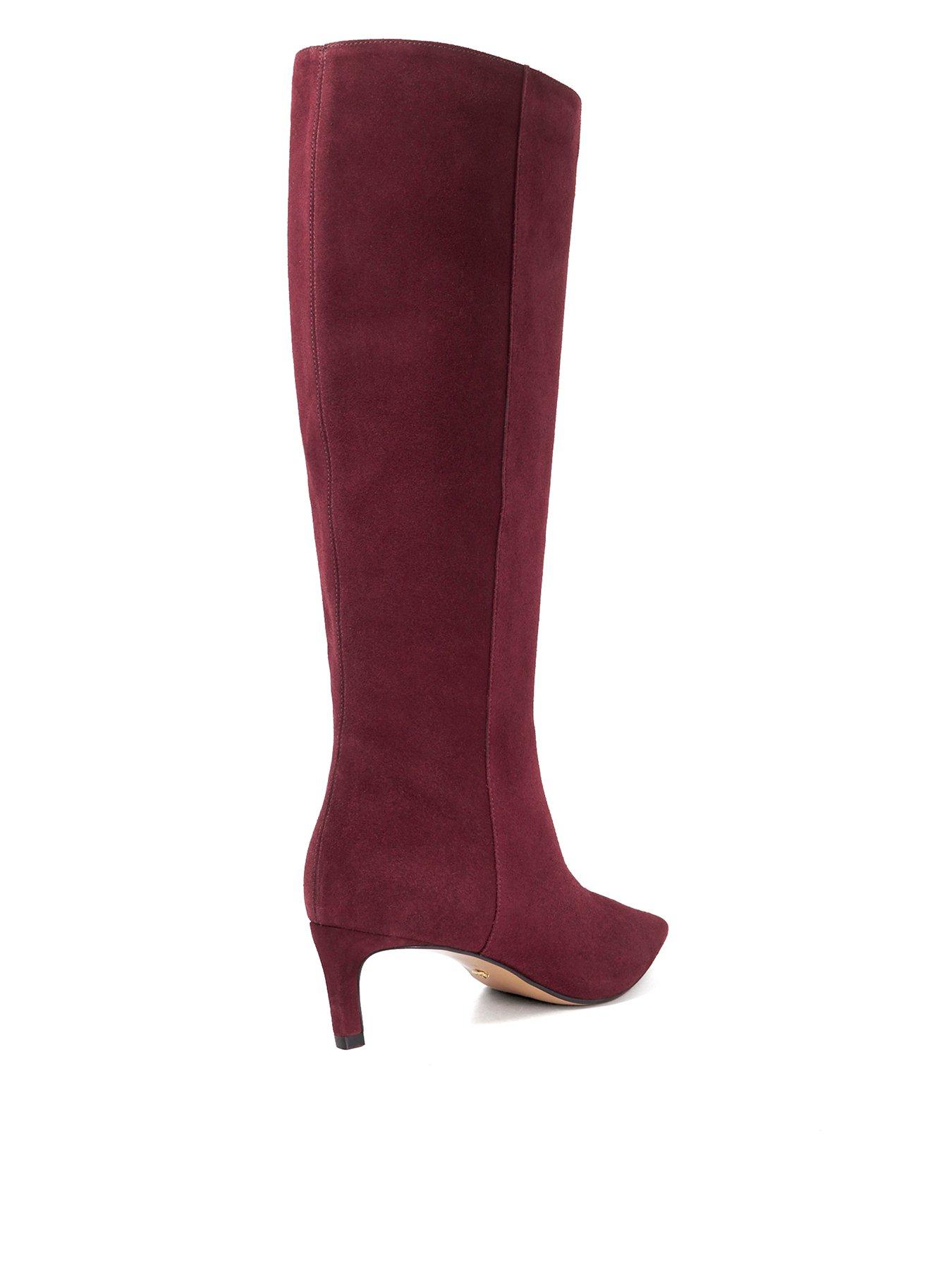 Image 3 of 5 of Dune London Smoothly Side Zip Detail Leather Knee High Boots - Burgundy