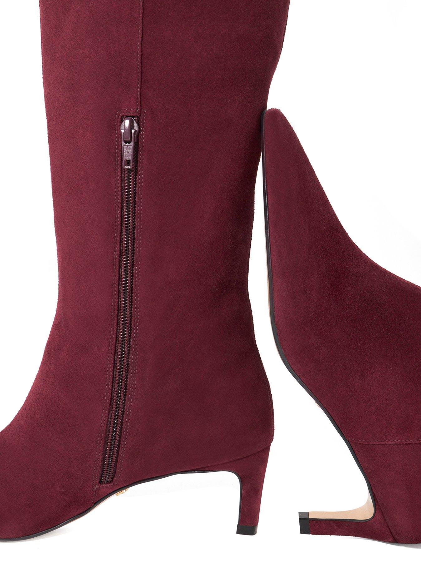 Image 5 of 5 of Dune London Smoothly Side Zip Detail Leather Knee High Boots - Burgundy