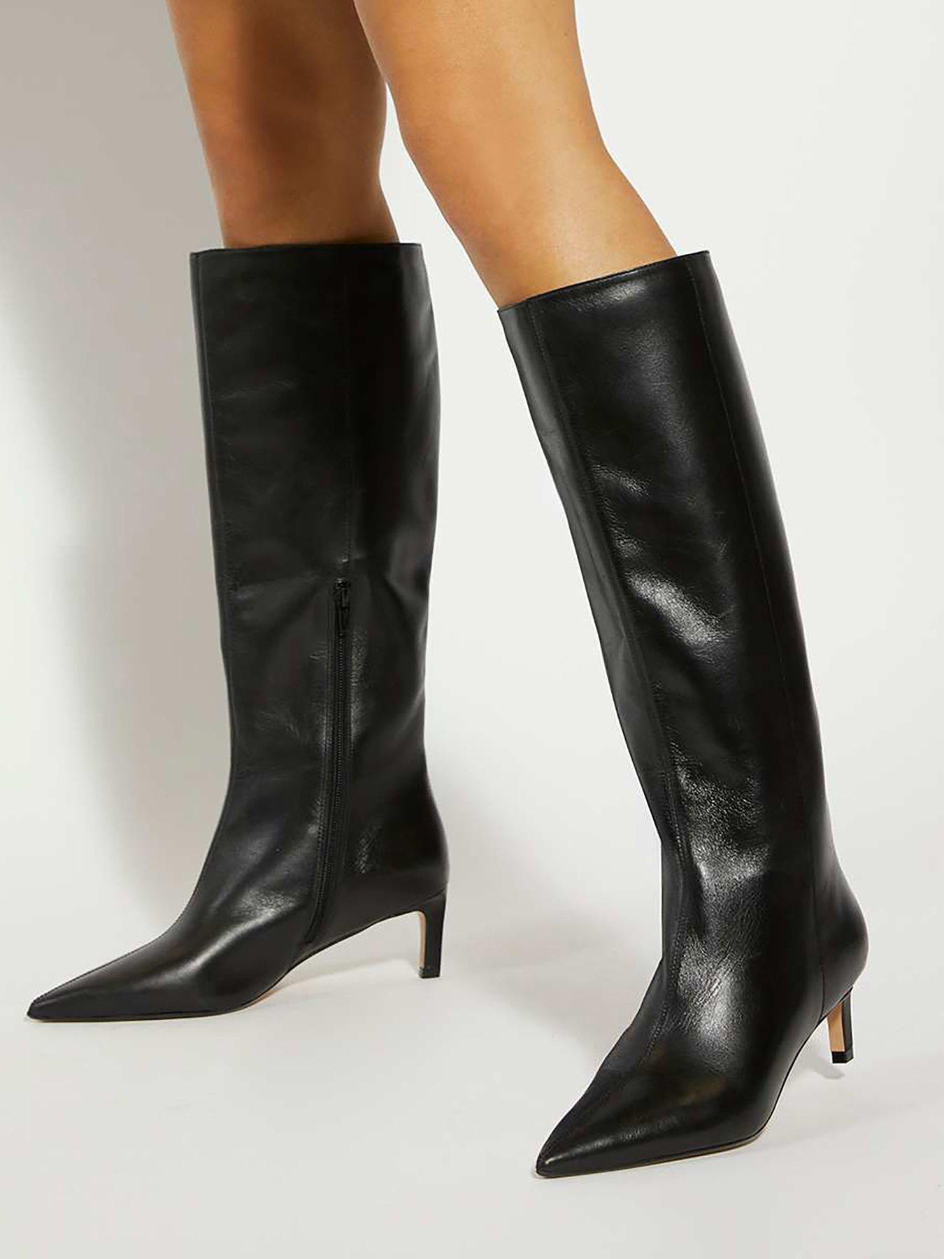 Dune London Smoothly Side Zip Detail Leather Knee High Boots - Black