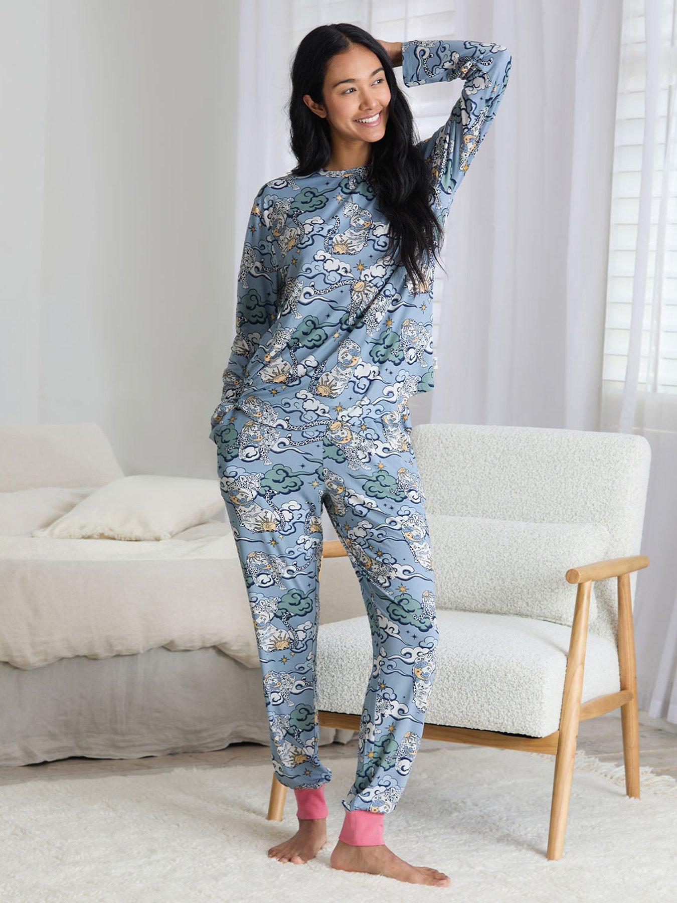 CHELSEA PEERS Classic Long Sleeve Crew Neck Set In Polyester - Blue