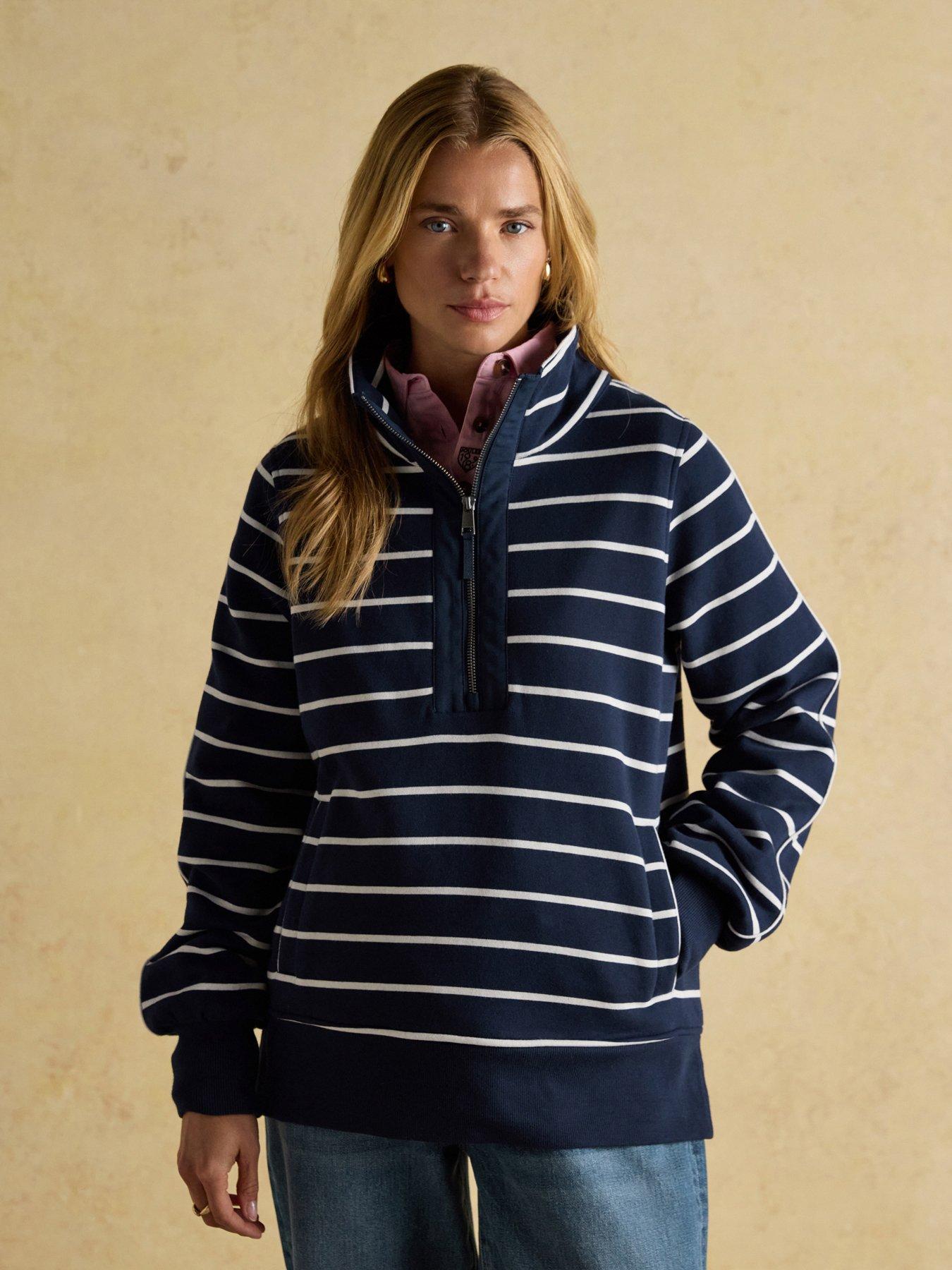 Joules Funnel Neck Quarter Zip Cotton Sweatshirt - Navy Stripe
