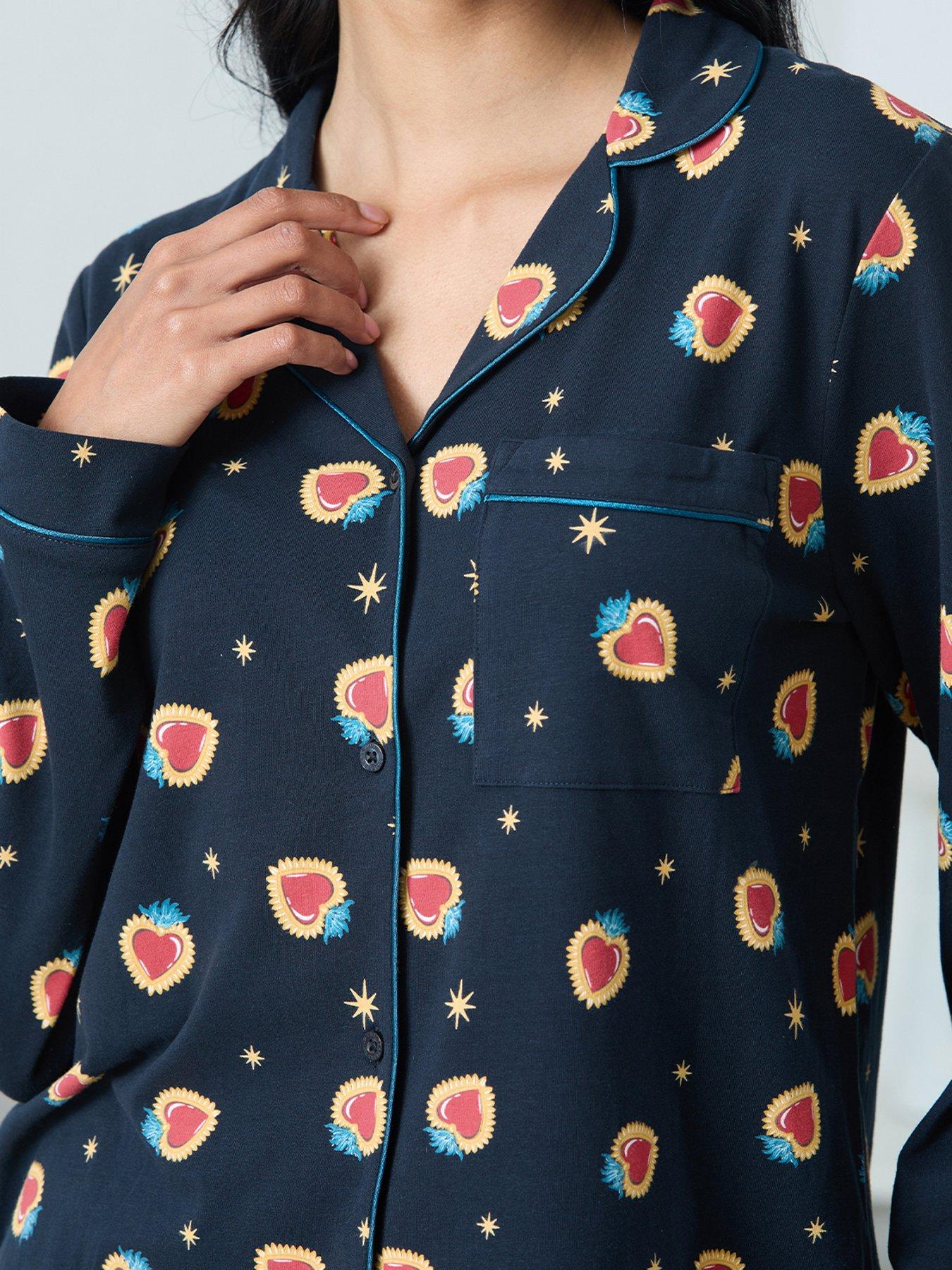 Image 2 of 5 of CHELSEA PEERS Long Button Up Set - Dark Blue