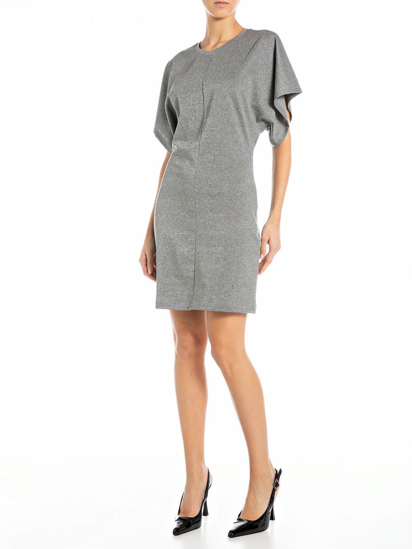 Replay Lurex Jersey T-Shirt Dress - Silver