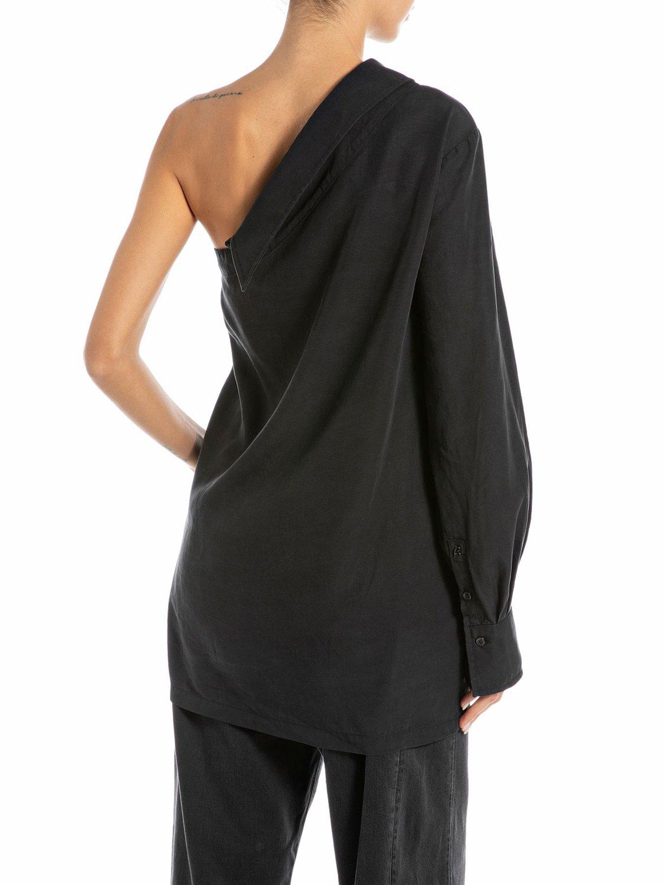 Image 2 of 2 of Replay One Shoulder Linen Blend Blouse - Black