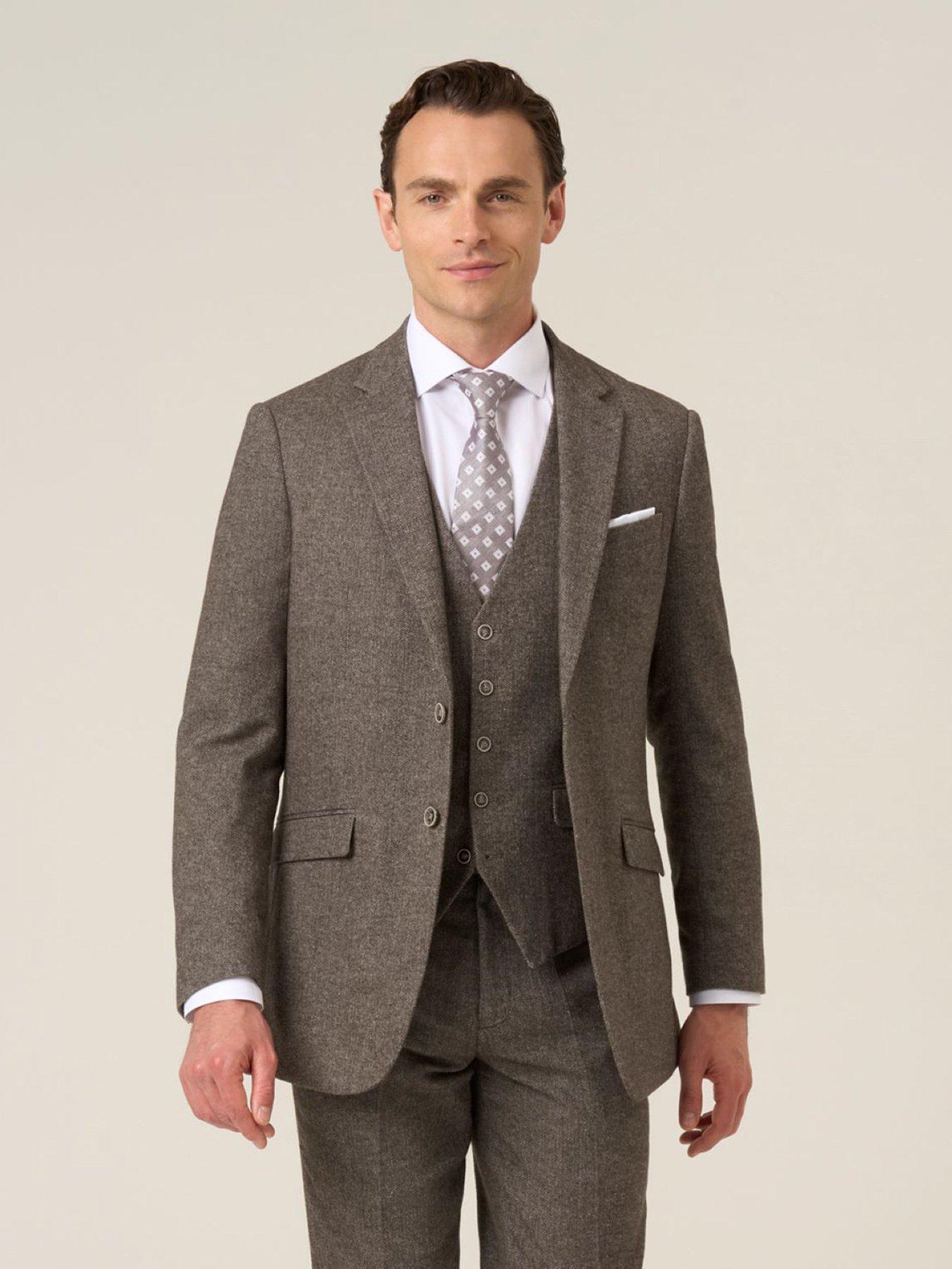 Image 1 of 6 of Skopes Tailored Fit Jude Fawn Herringbone Suit Jacket - Light Brown