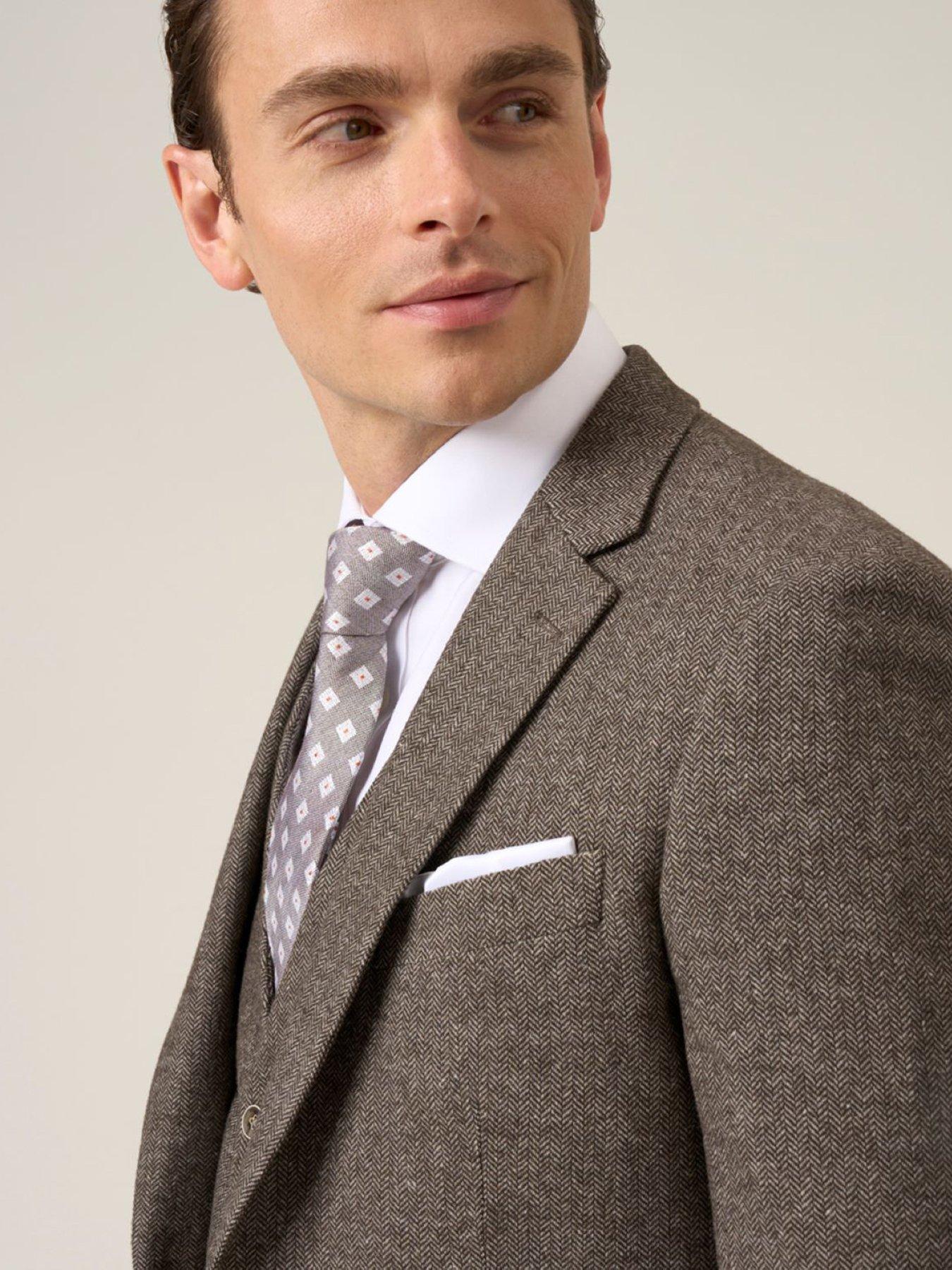 Image 4 of 6 of Skopes Tailored Fit Jude Fawn Herringbone Suit Jacket - Light Brown