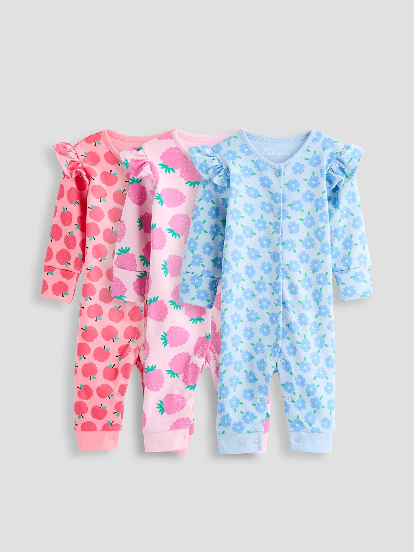 Image 1 of 6 of The Very Collection Baby Girl 3 Pack Footless Fruit Prinyt Sleepsuits