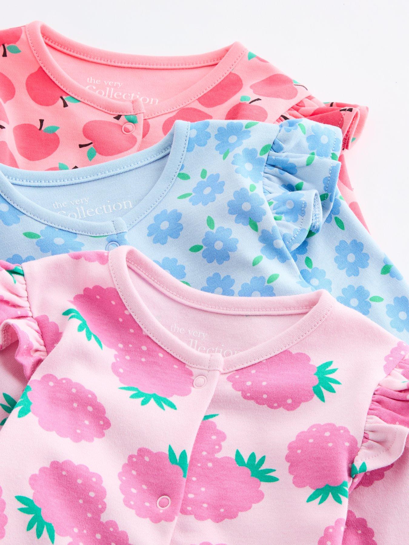 Image 5 of 6 of The Very Collection Baby Girl 3 Pack Footless Fruit Prinyt Sleepsuits