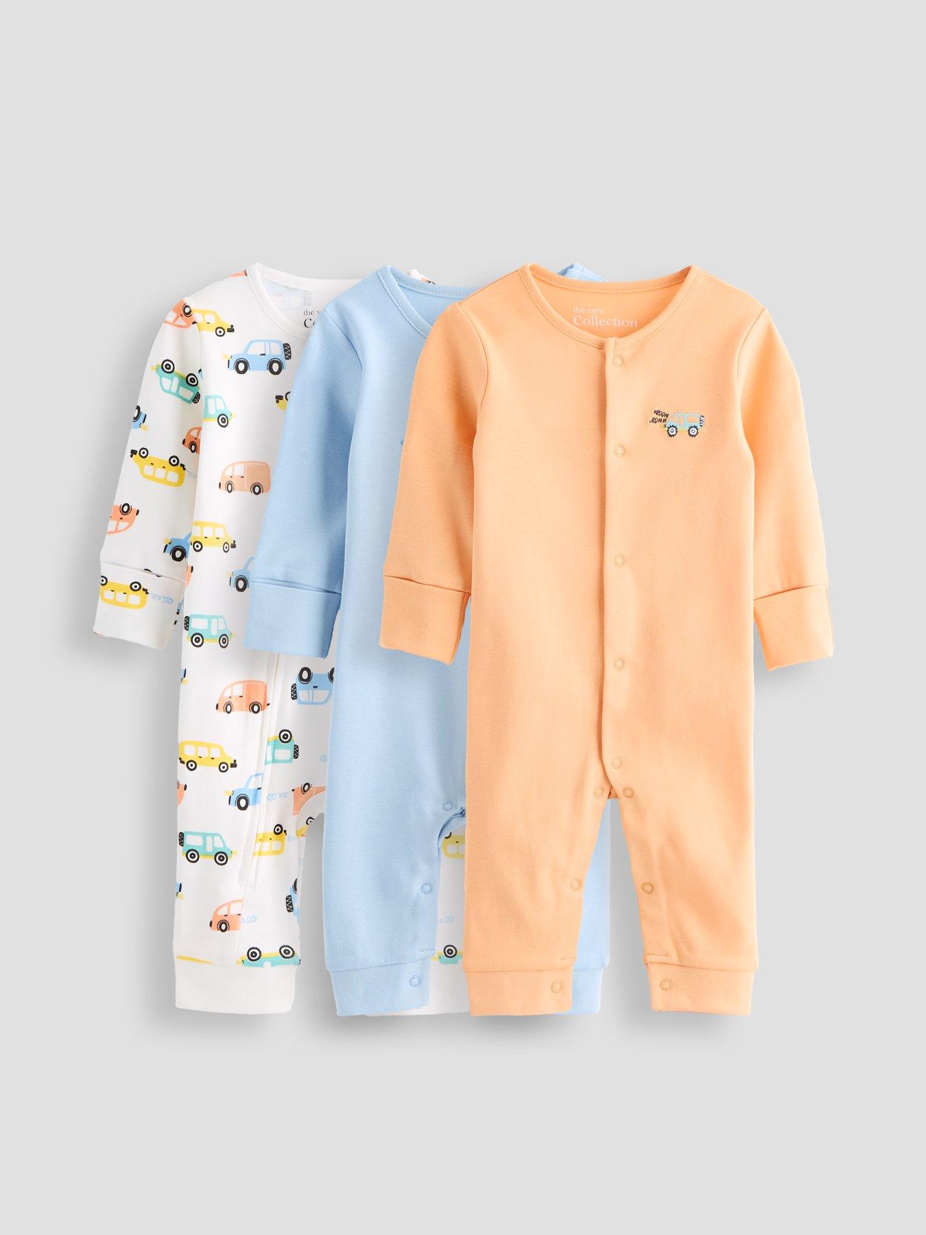 The Very Collection Boys Transport 3 Pack Sleepsuits - Orange/Blue/Cream