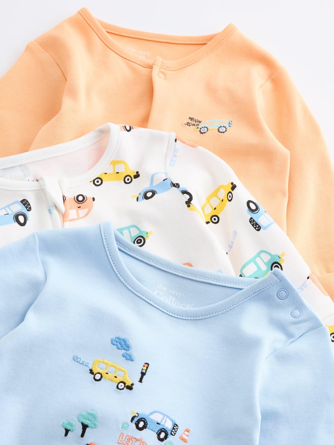 Image 5 of 6 of The Very Collection Boys Transport 3 Pack Sleepsuits - Orange/Blue/Cream