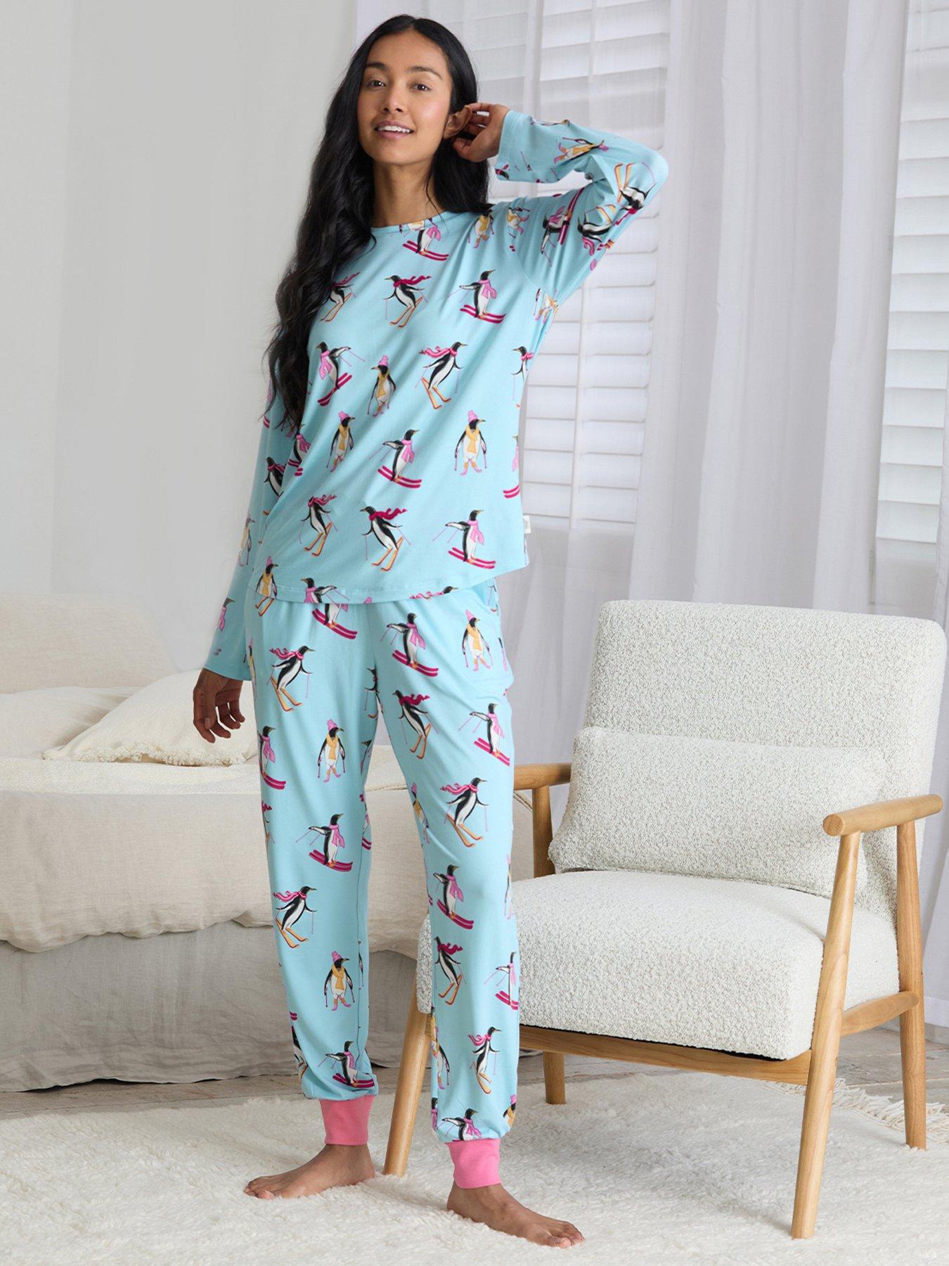 CHELSEA PEERS Classic Long Sleeve Crew Neck Set - Blue