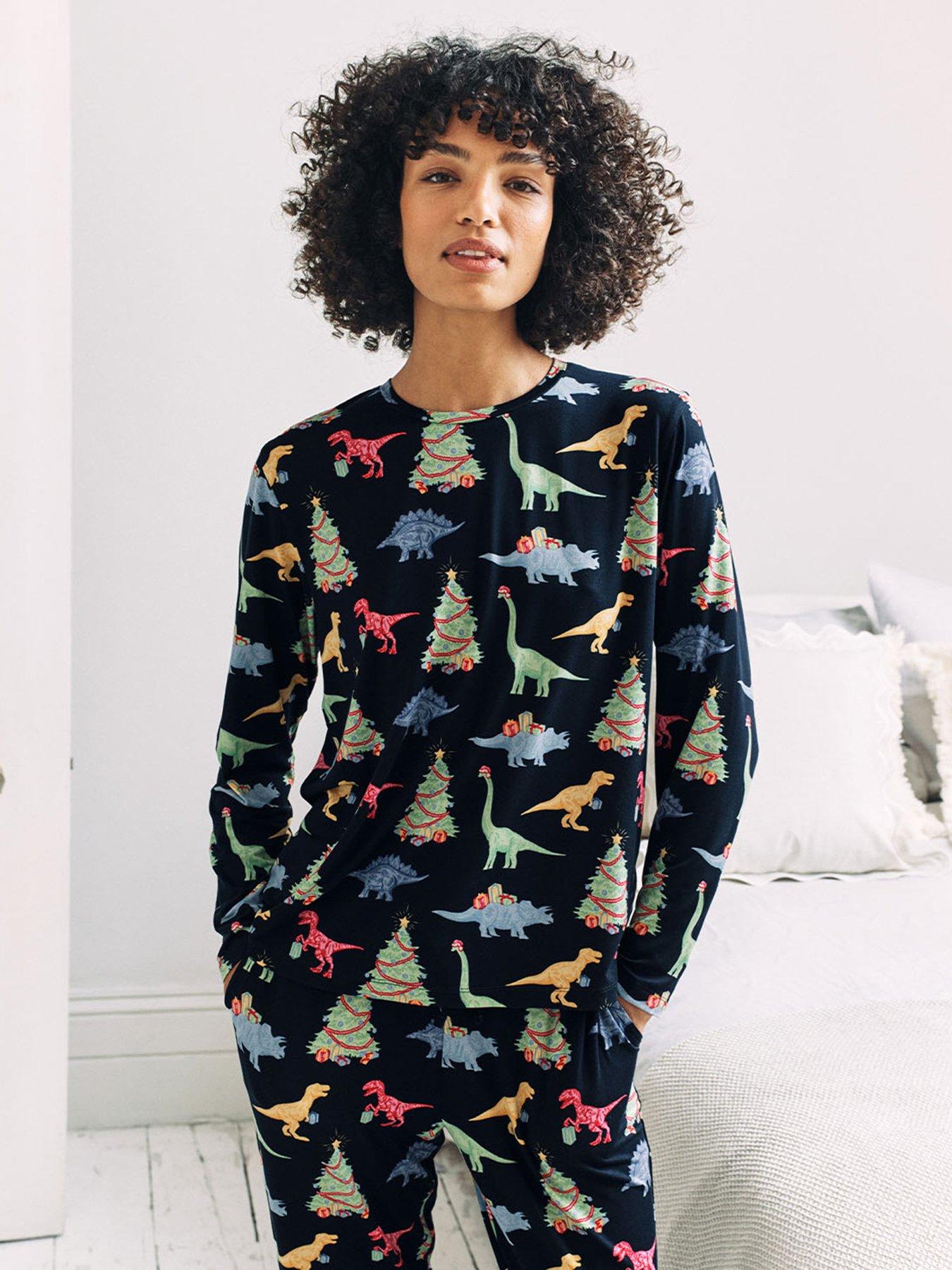 chelsea-peers-ladies-christmas-dinosaur-long-sleeve-crew-neck-set-in-polyester-dark-bluestillFront