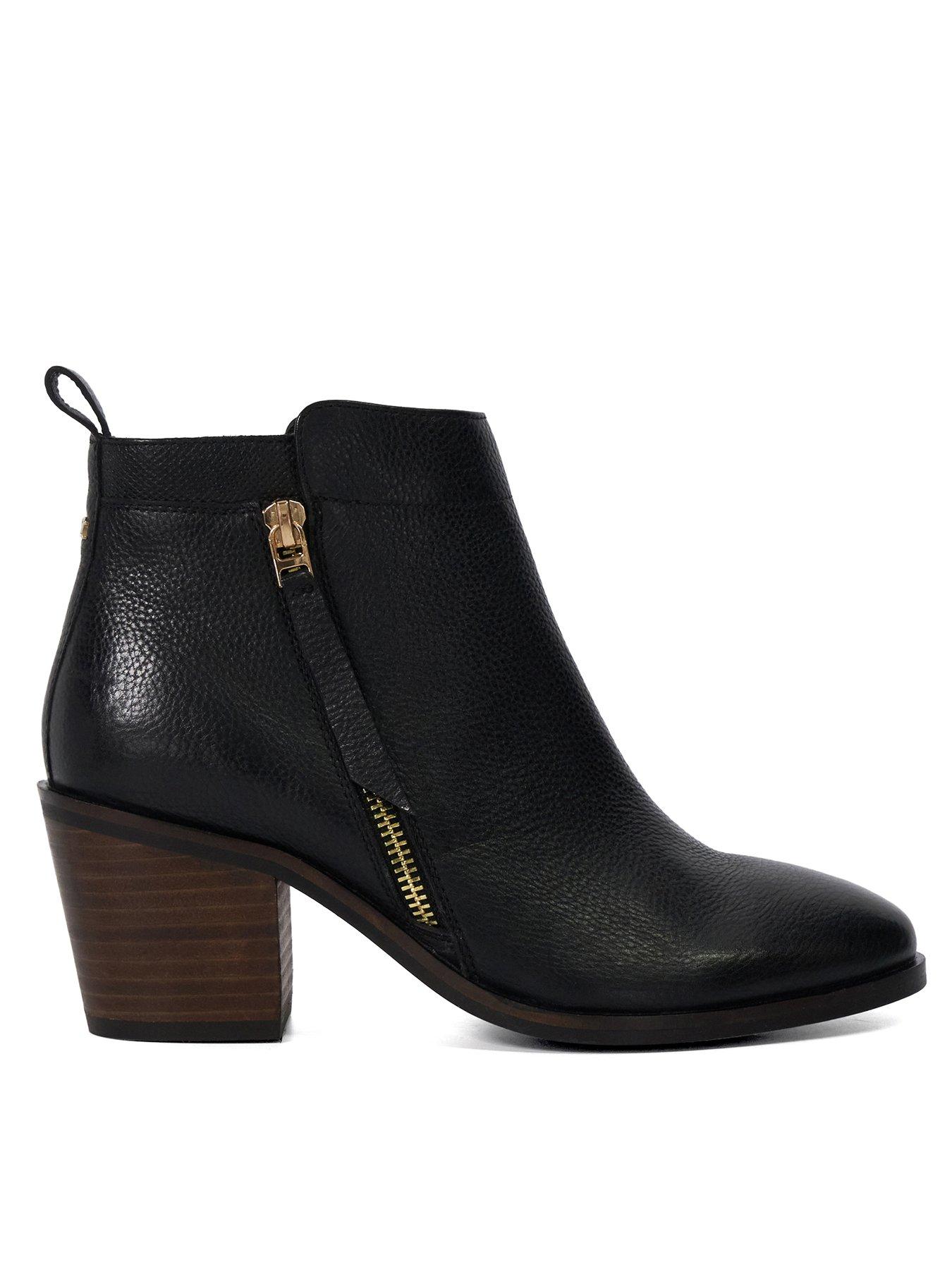 Image 1 of 6 of Dune London Wide Fit Paicing Leather Side Zip Ankle Boots - Black