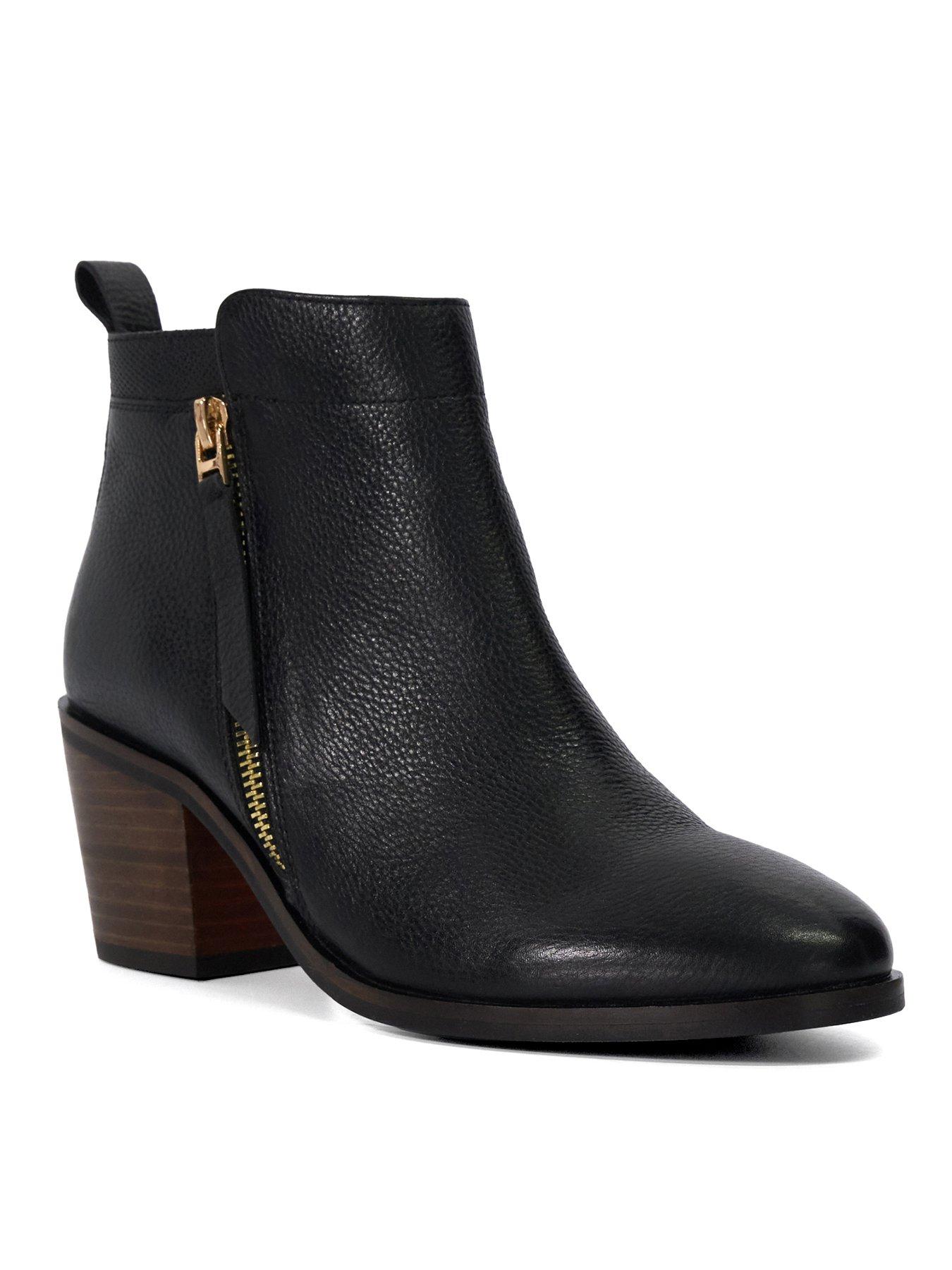 Image 2 of 6 of Dune London Wide Fit Paicing Leather Side Zip Ankle Boots - Black