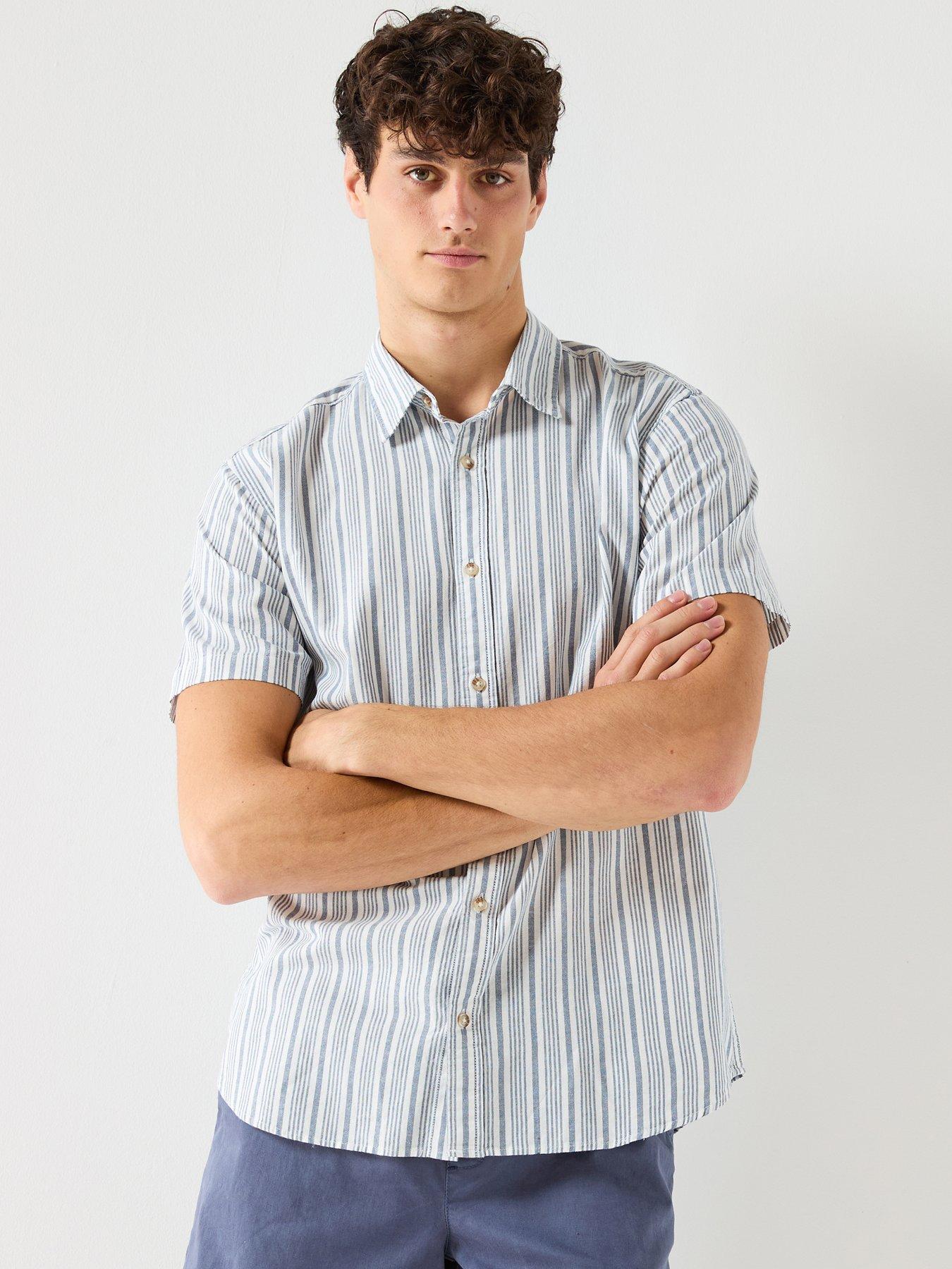 Image 1 of 6 of Jack & Jones Oxford Striped Short Sleeve Shirt - Blue