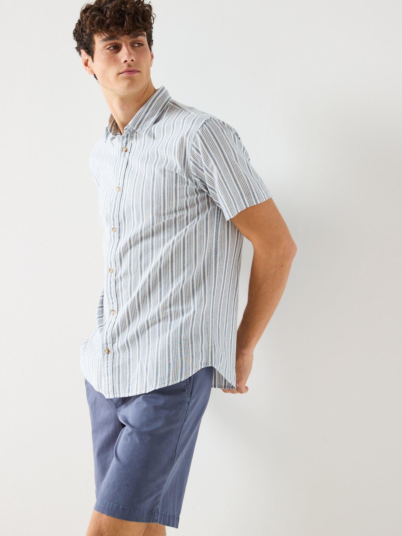 Image 4 of 6 of Jack & Jones Oxford Striped Short Sleeve Shirt - Blue