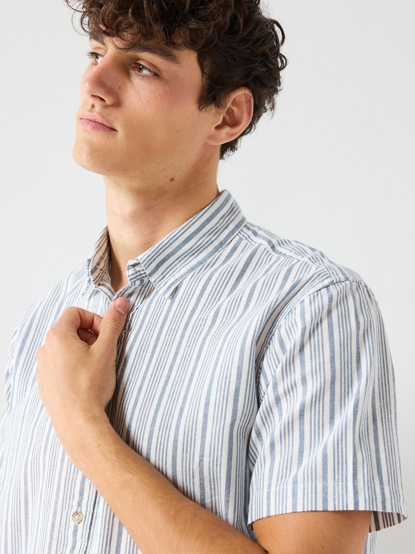 Image 5 of 6 of Jack & Jones Oxford Striped Short Sleeve Shirt - Blue