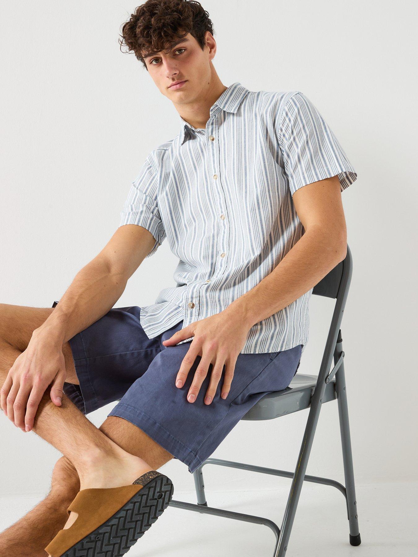 Image 6 of 6 of Jack & Jones Oxford Striped Short Sleeve Shirt - Blue