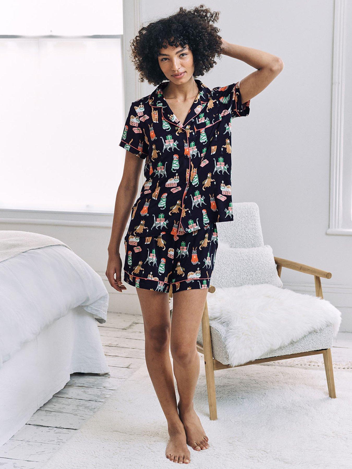 chelsea-peers-short-button-up-christmas-cat-pyjama-set-dark-bluestillFront