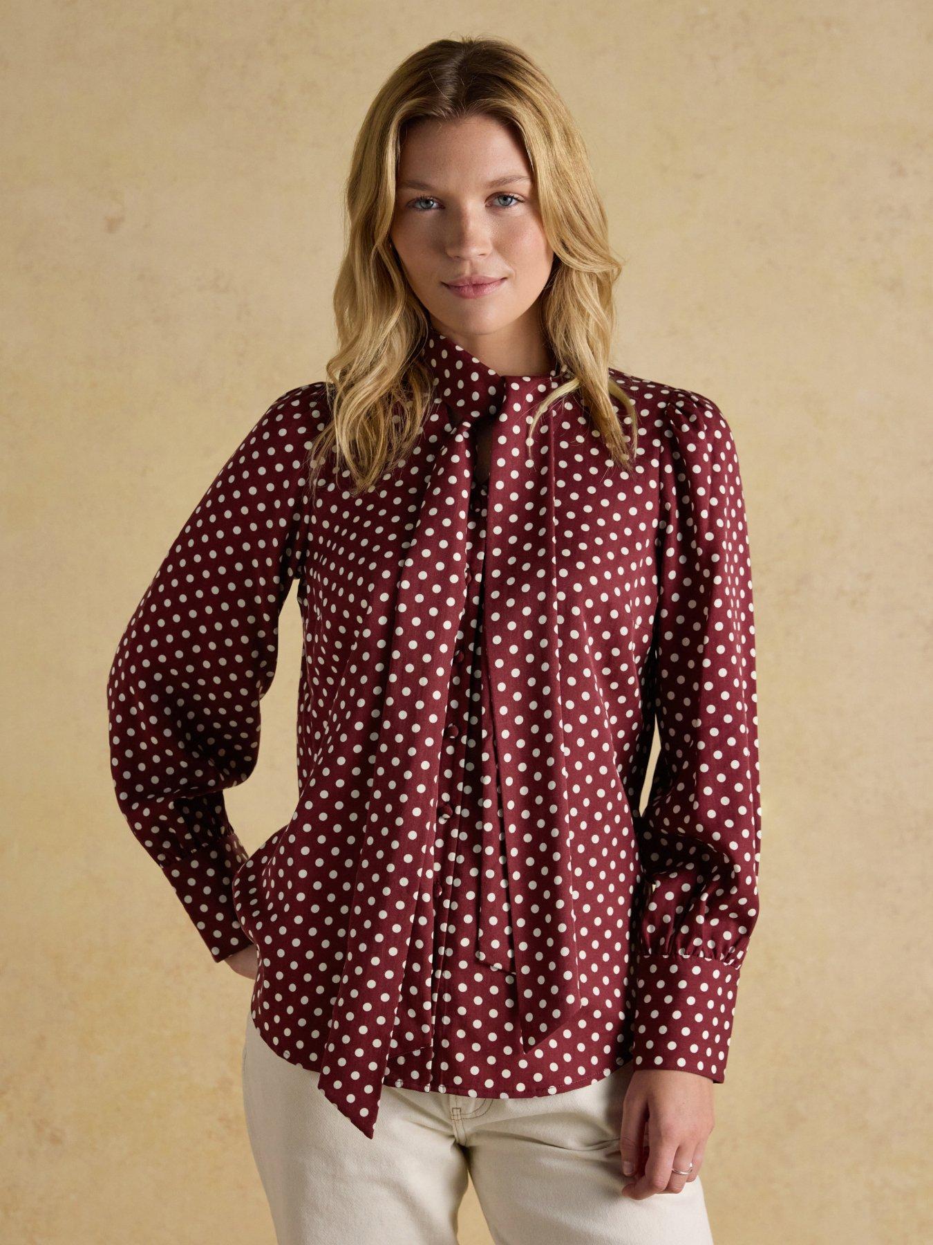 Joules Tie Neck Blouse - Burgundy Red