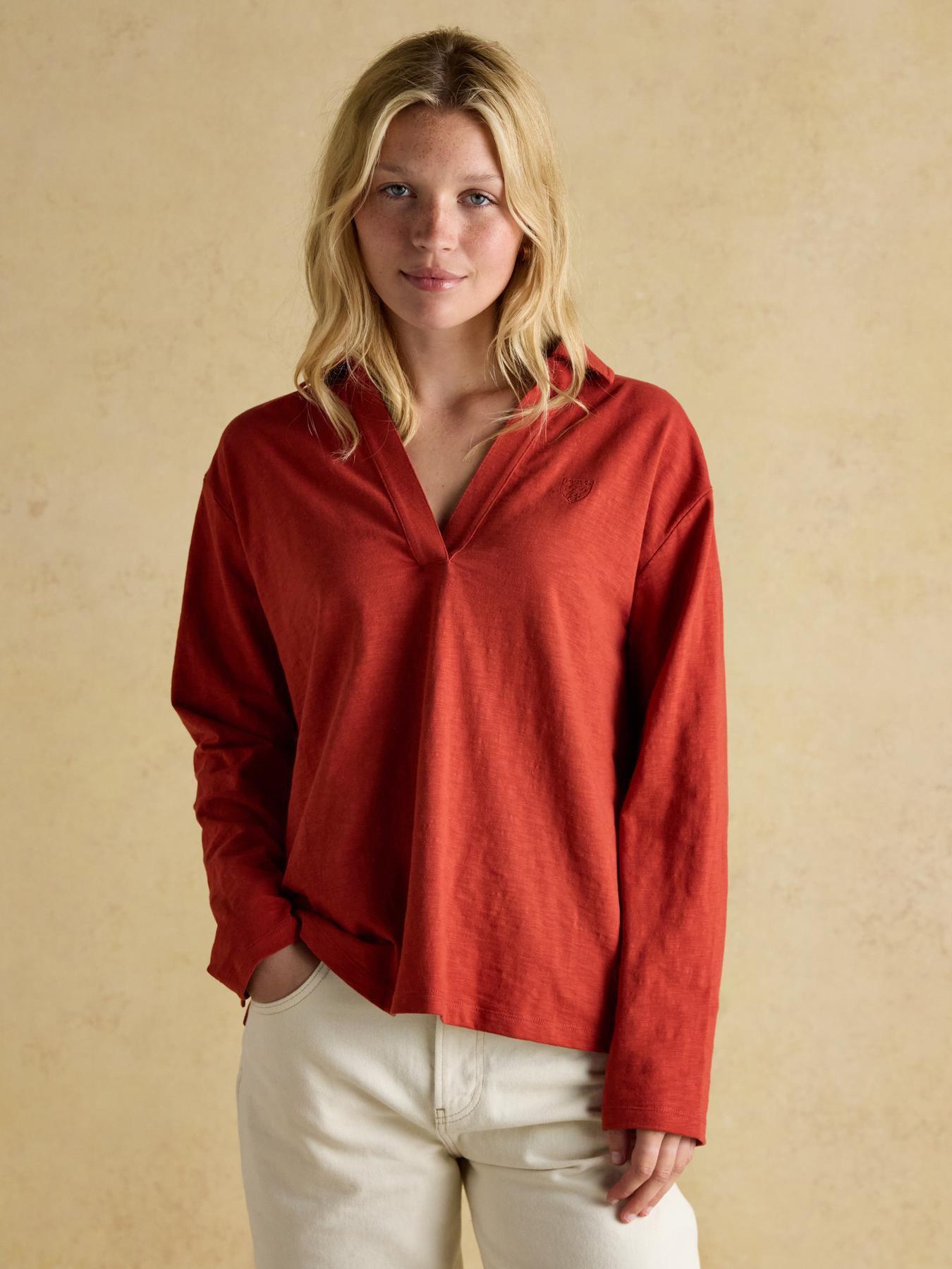joules-combed-cotton-collared-top-red