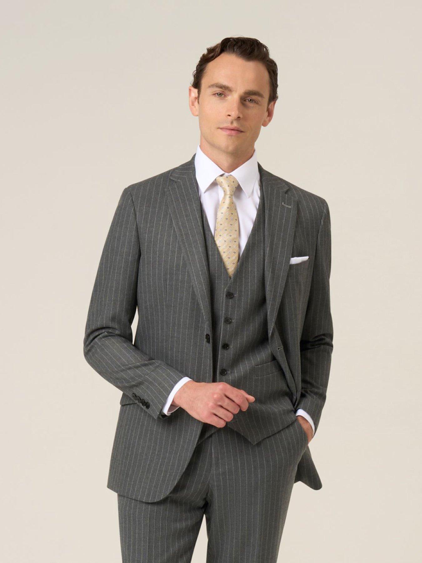 Skopes Tailored Fit Cassius Grey Chalkstripe Suit Jacket - Dark Grey