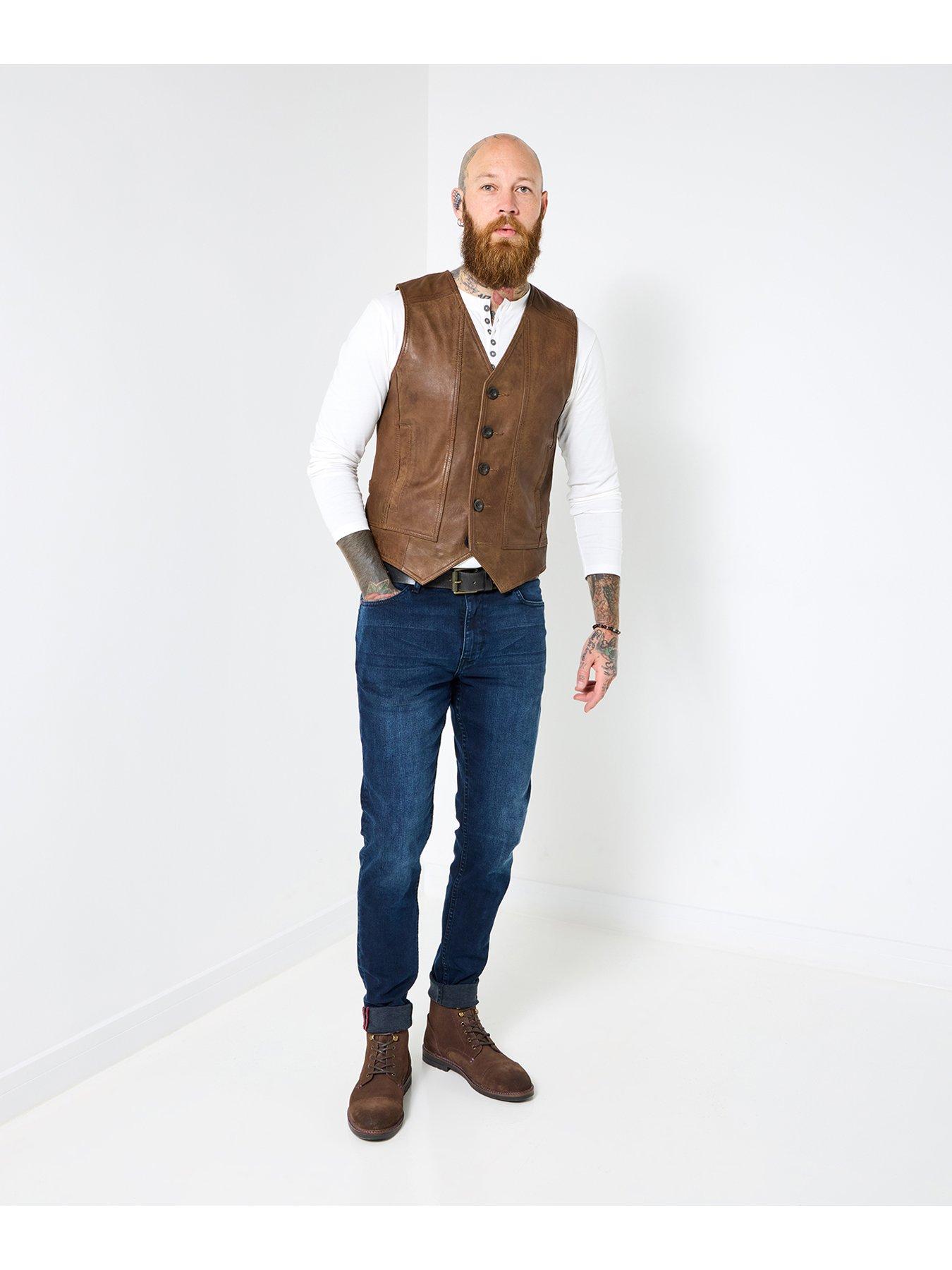Image 2 of 6 of Joe Browns Button-Up Leather Waistcoat - Brown