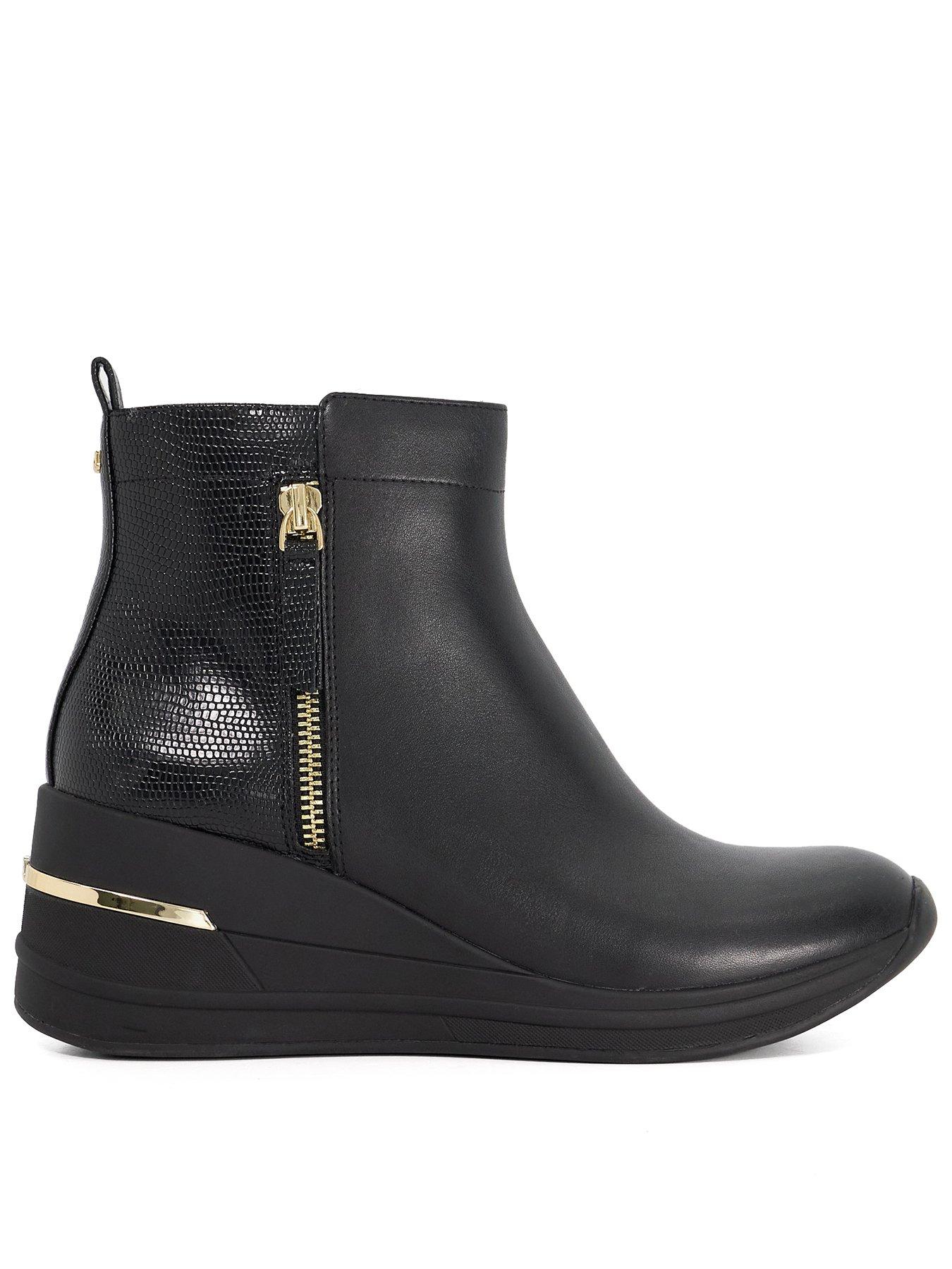 Dune London Everyone Leather Croc Wedge Trainer - Black