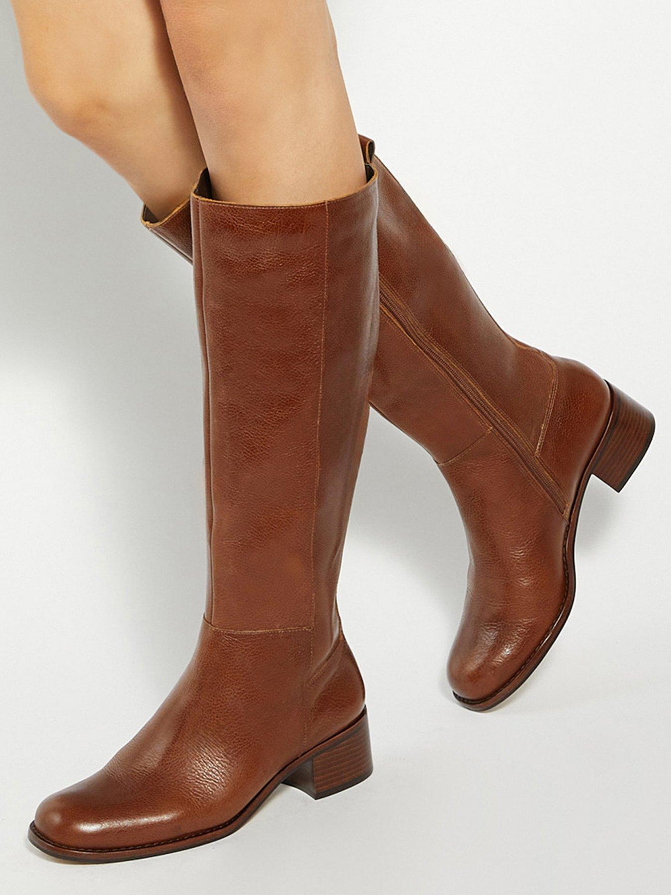 Dune London Turner Leather Knee High Boots - Tan