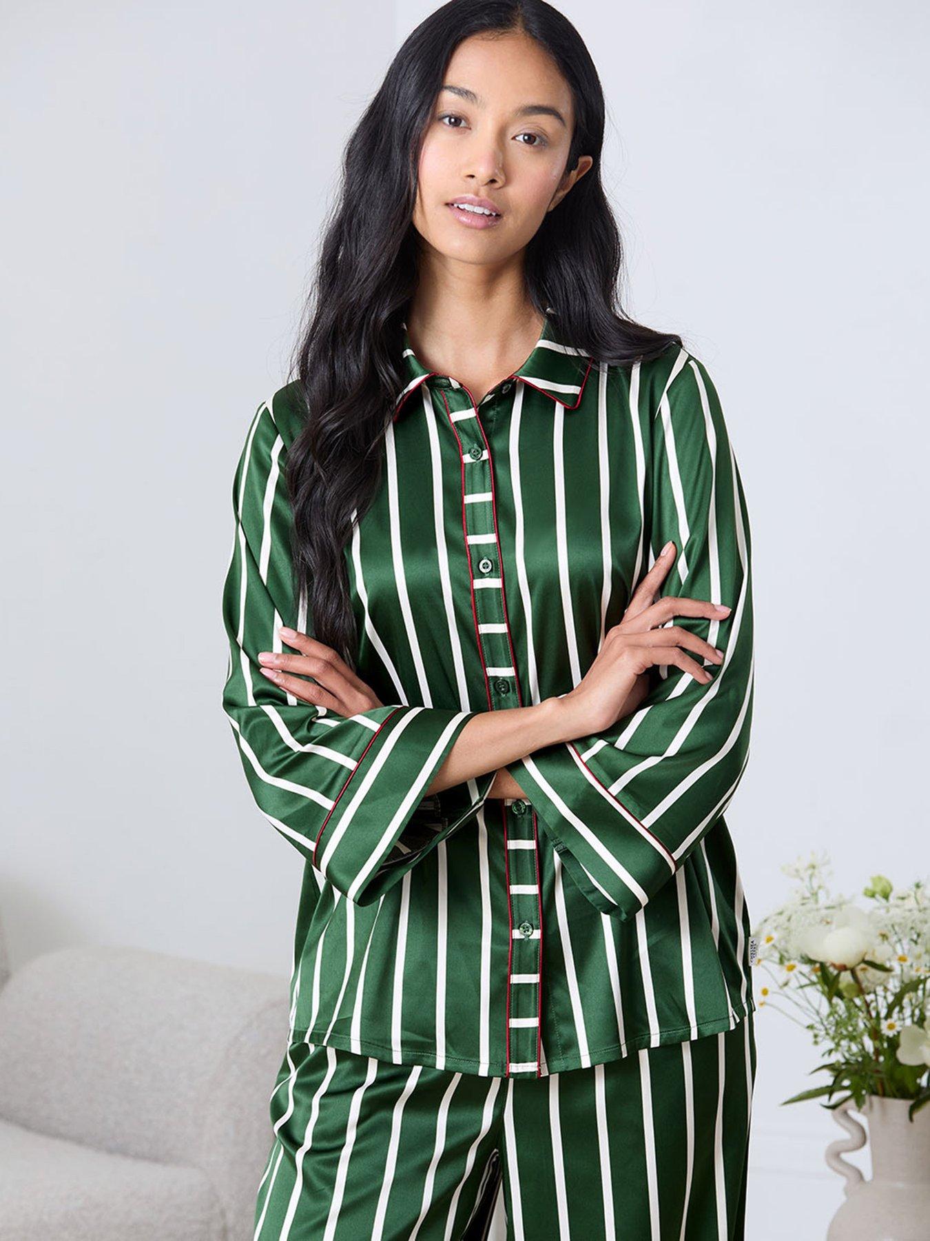 chelsea-peers-flared-sleeve-button-up-and-wide-leg-bottoms-greenstillFront