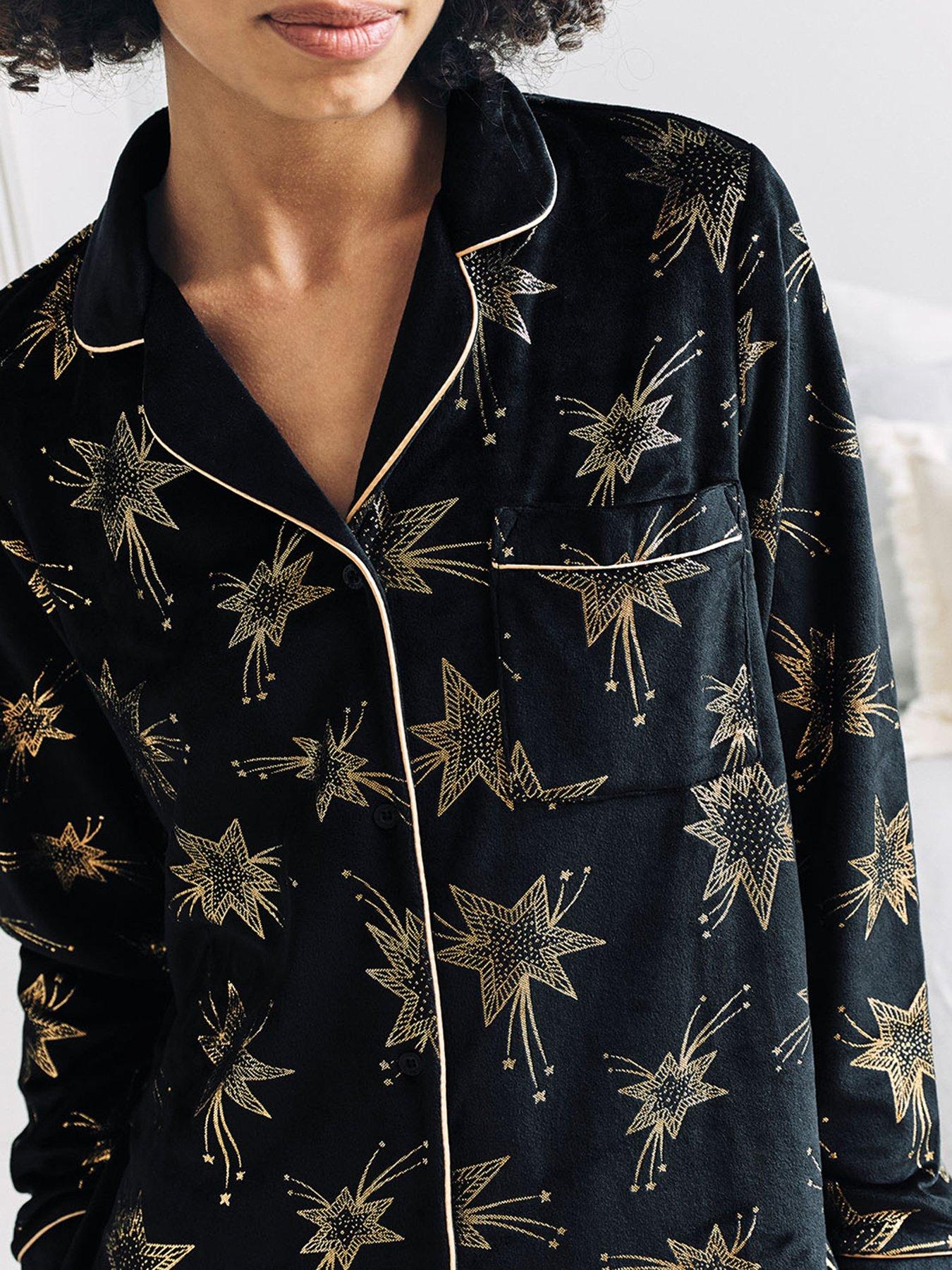chelsea-peers-long-button-up-pyjama-set-in-velour-blackstillFront