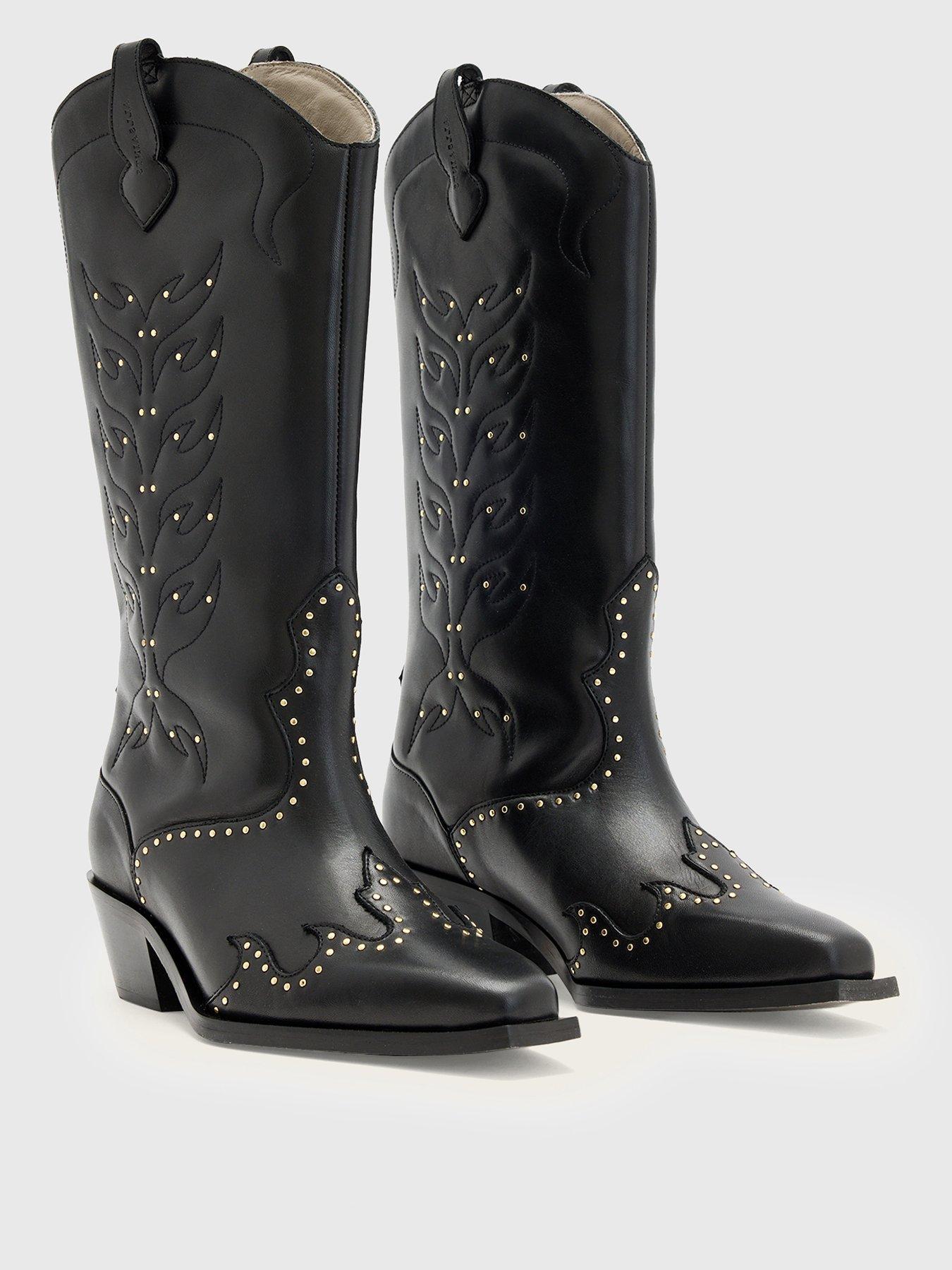 Image 1 of 5 of AllSaints Dolly Leather Stud Boot - Black