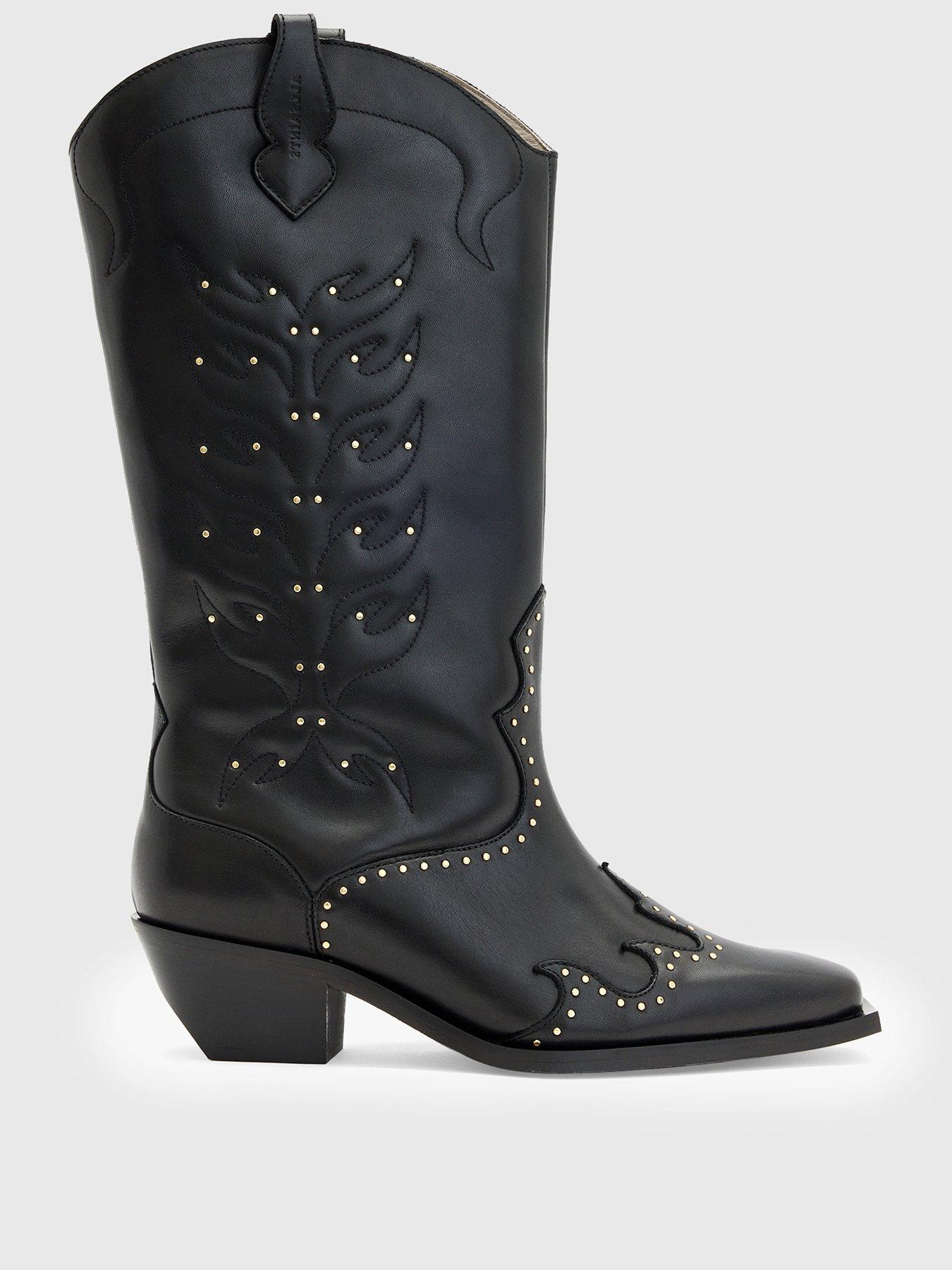 Image 2 of 5 of AllSaints Dolly Leather Stud Boot - Black