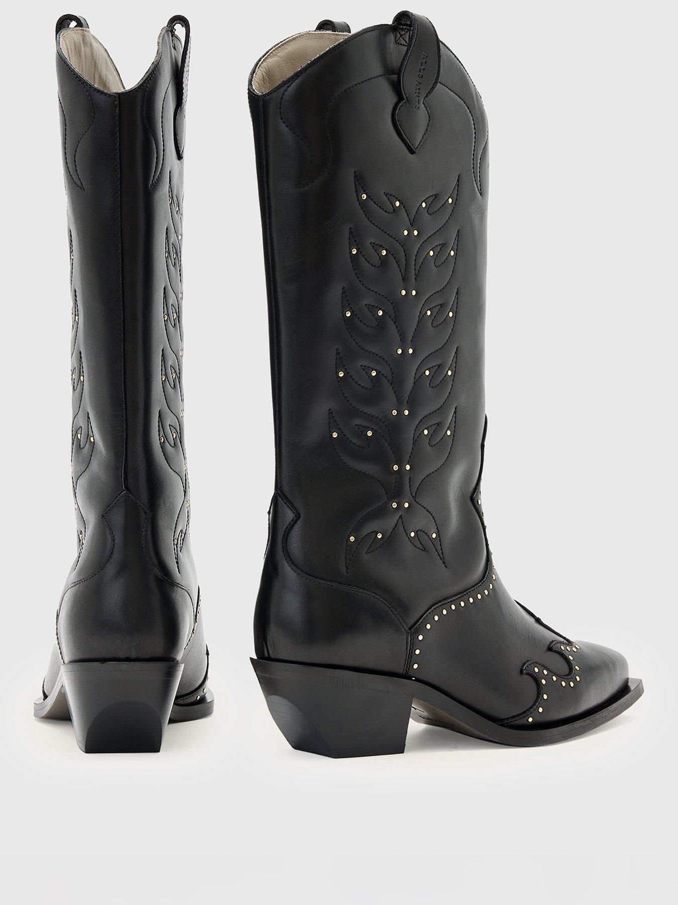 Image 3 of 5 of AllSaints Dolly Leather Stud Boot - Black