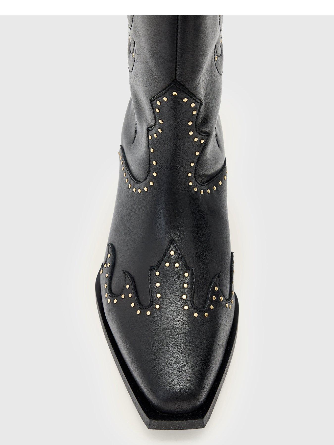 Image 4 of 5 of AllSaints Dolly Leather Stud Boot - Black